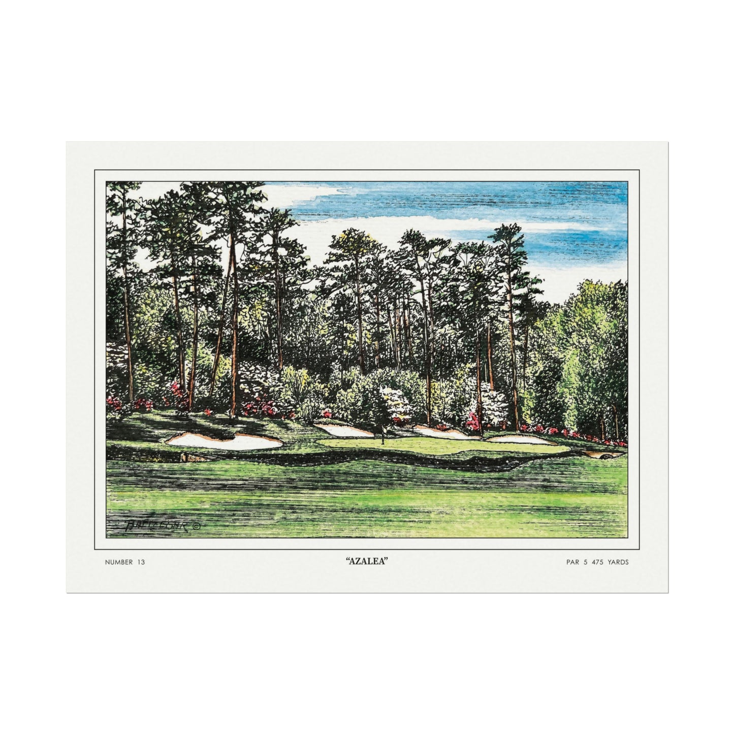 Hole 13 "Azalea" in 1968 Original Golf Watercolor Art