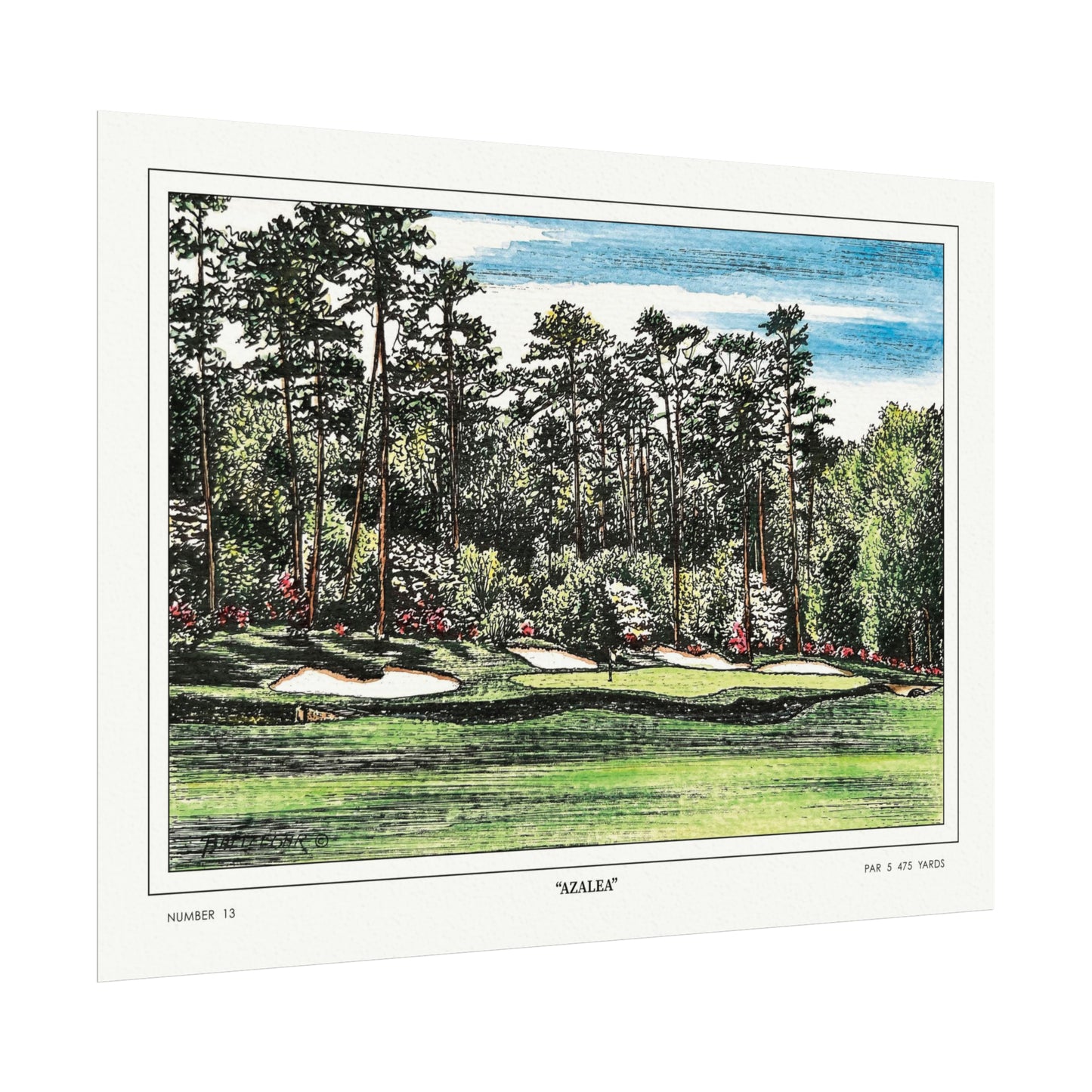 Hole 13 "Azalea" in 1968 Original Golf Watercolor Art