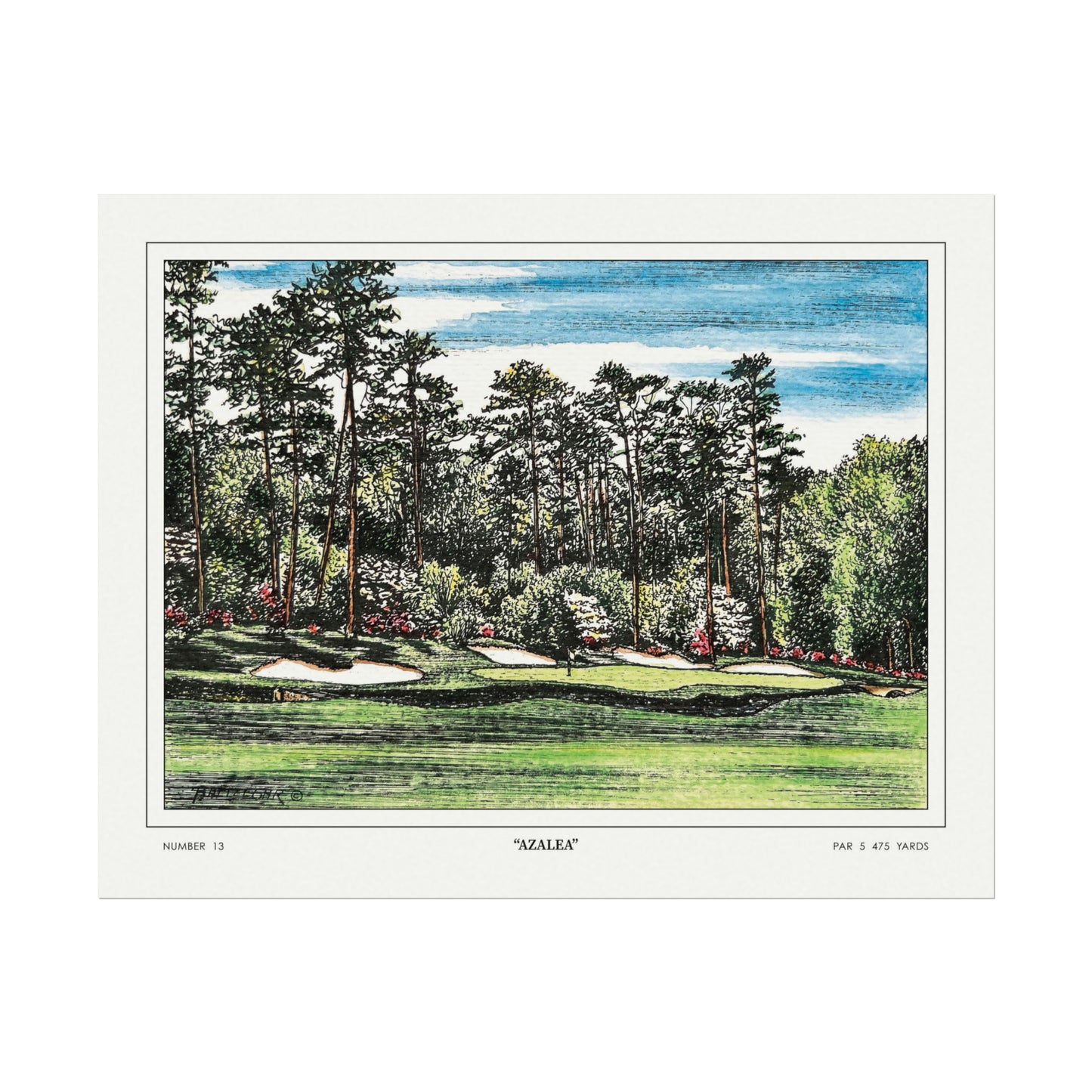 Hole 13 "Azalea" in 1968 Original Golf Watercolor Art
