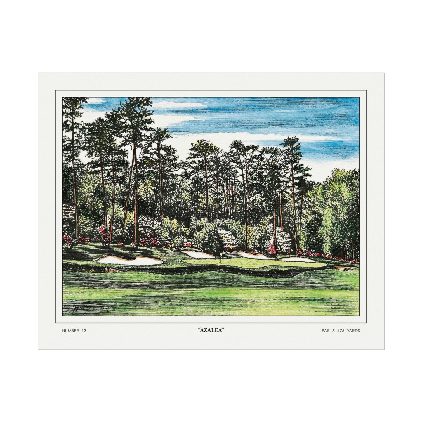 Hole 13 "Azalea" in 1968 Original Golf Watercolor Art