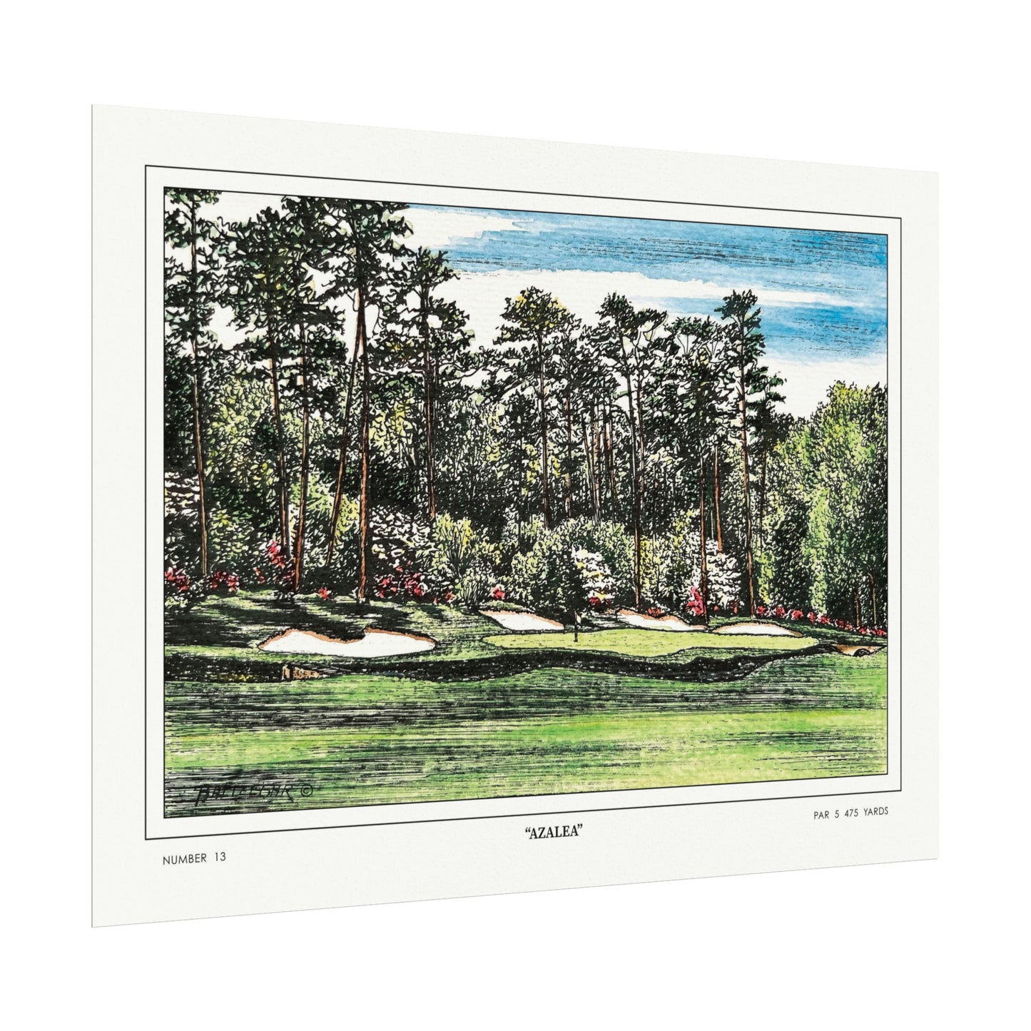 Hole 13 "Azalea" in 1968 Original Golf Watercolor Art