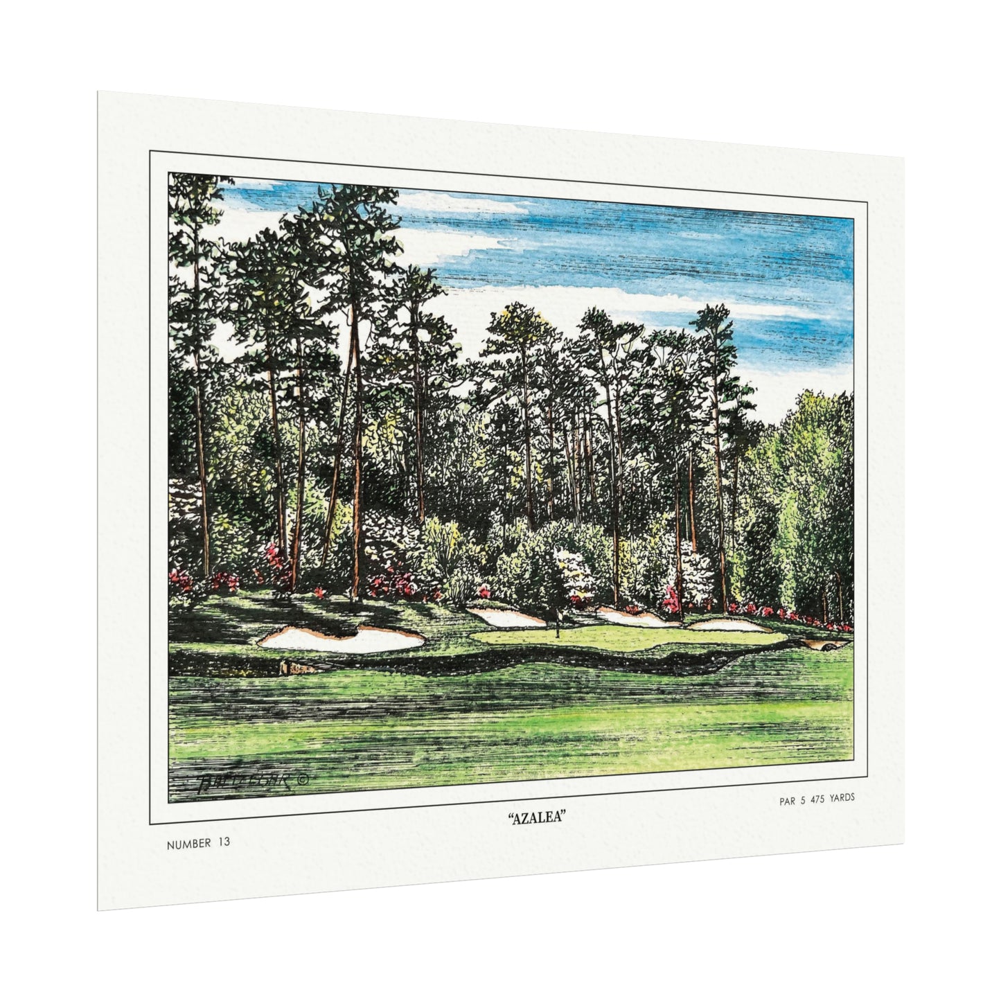 Hole 13 "Azalea" in 1968 Original Golf Watercolor Art