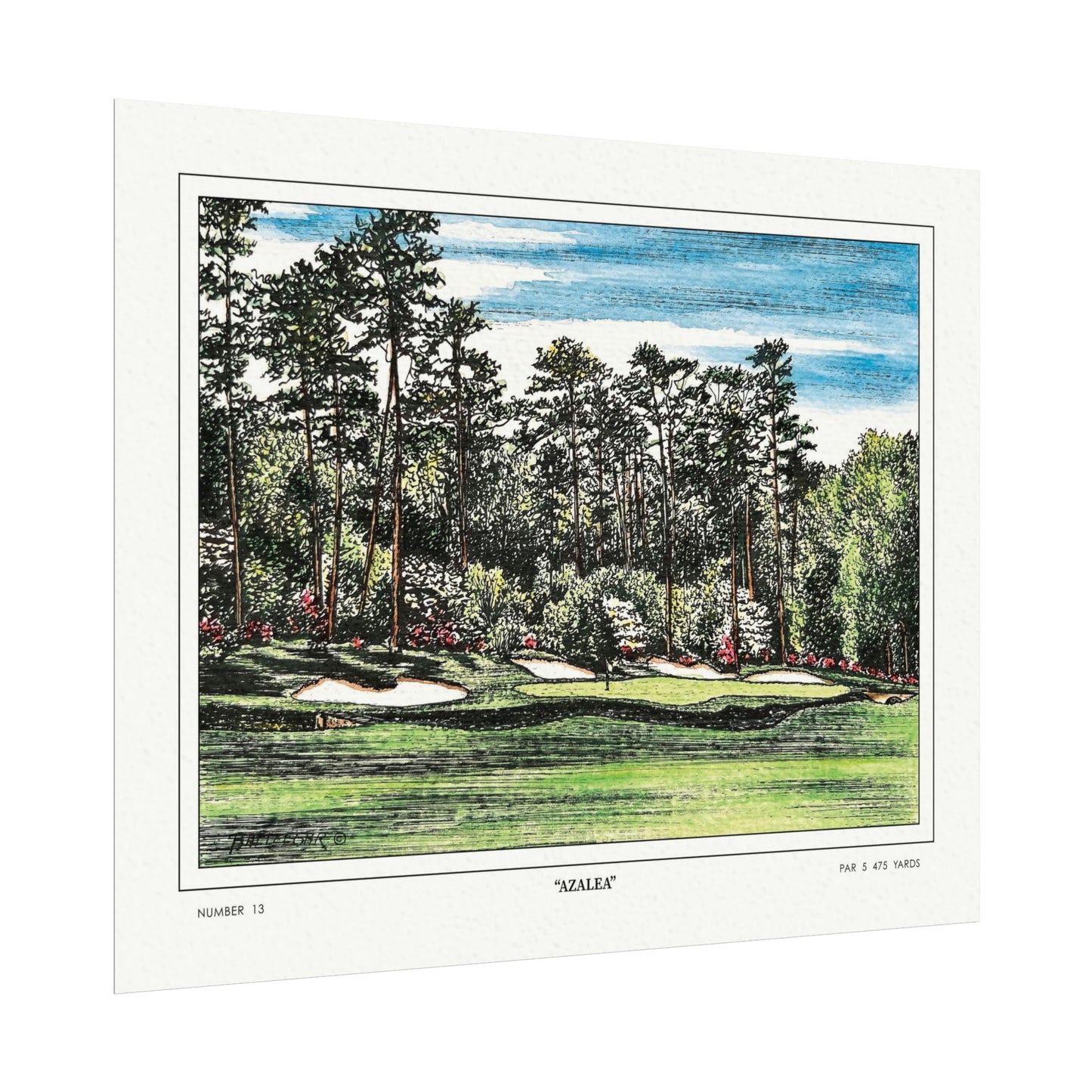 Hole 13 "Azalea" in 1968 Original Golf Watercolor Art