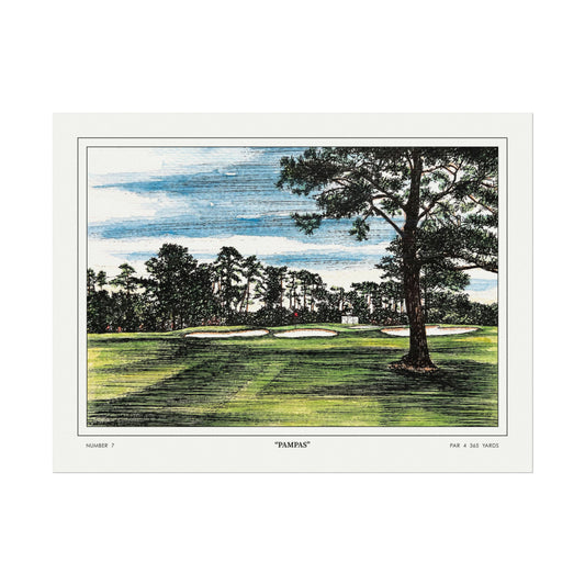 Hole 7 "Pampas" at Augusta National in 1968 | Vintage Masters Wall Art | Horizontal Decor | Golf Course Poster | Watercolor Print