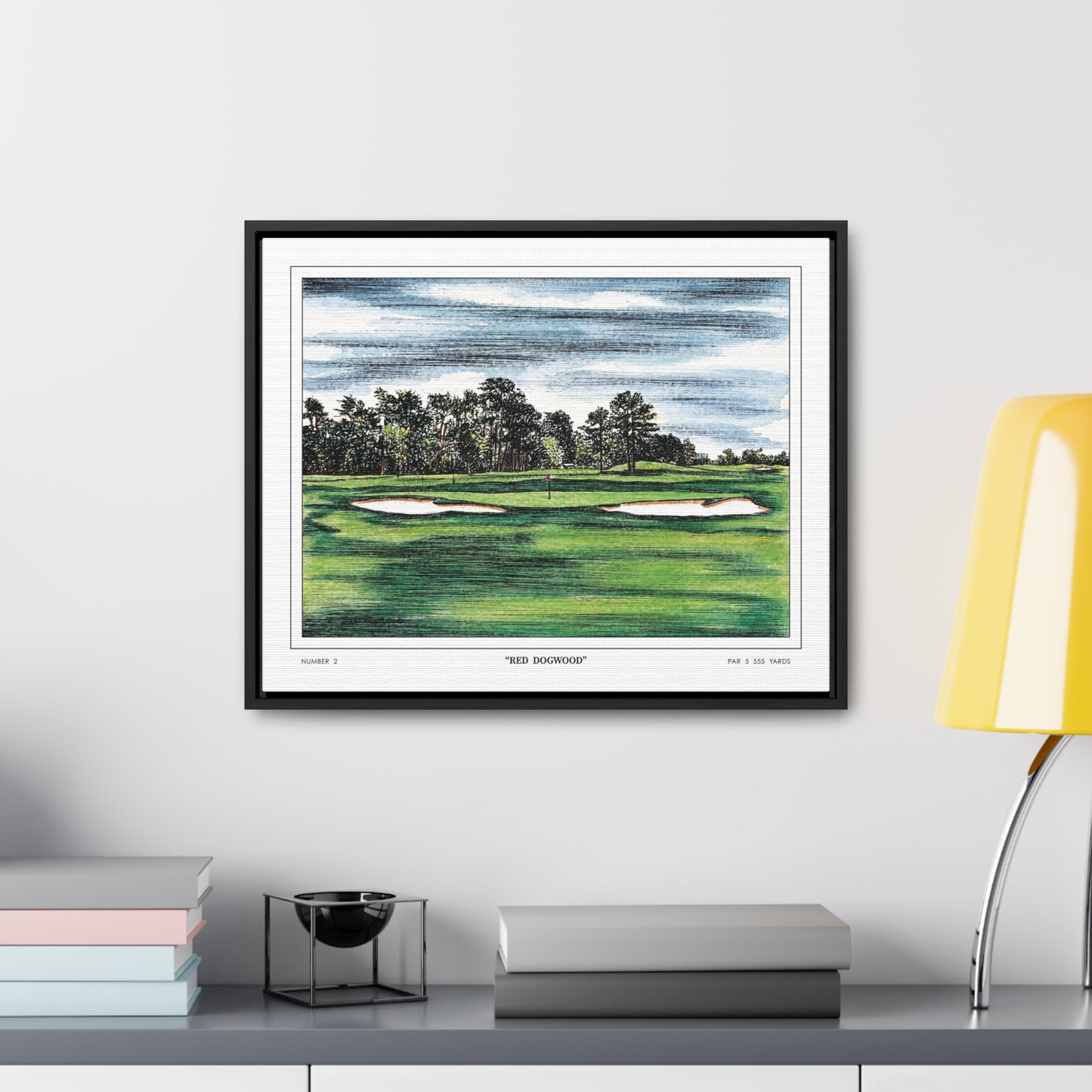 Pink Dogwood Augusta National Hole 2 Watercolor Painting | Original Masters Golf Art for Wall | Framed Horizontal Stretched Canvas Print