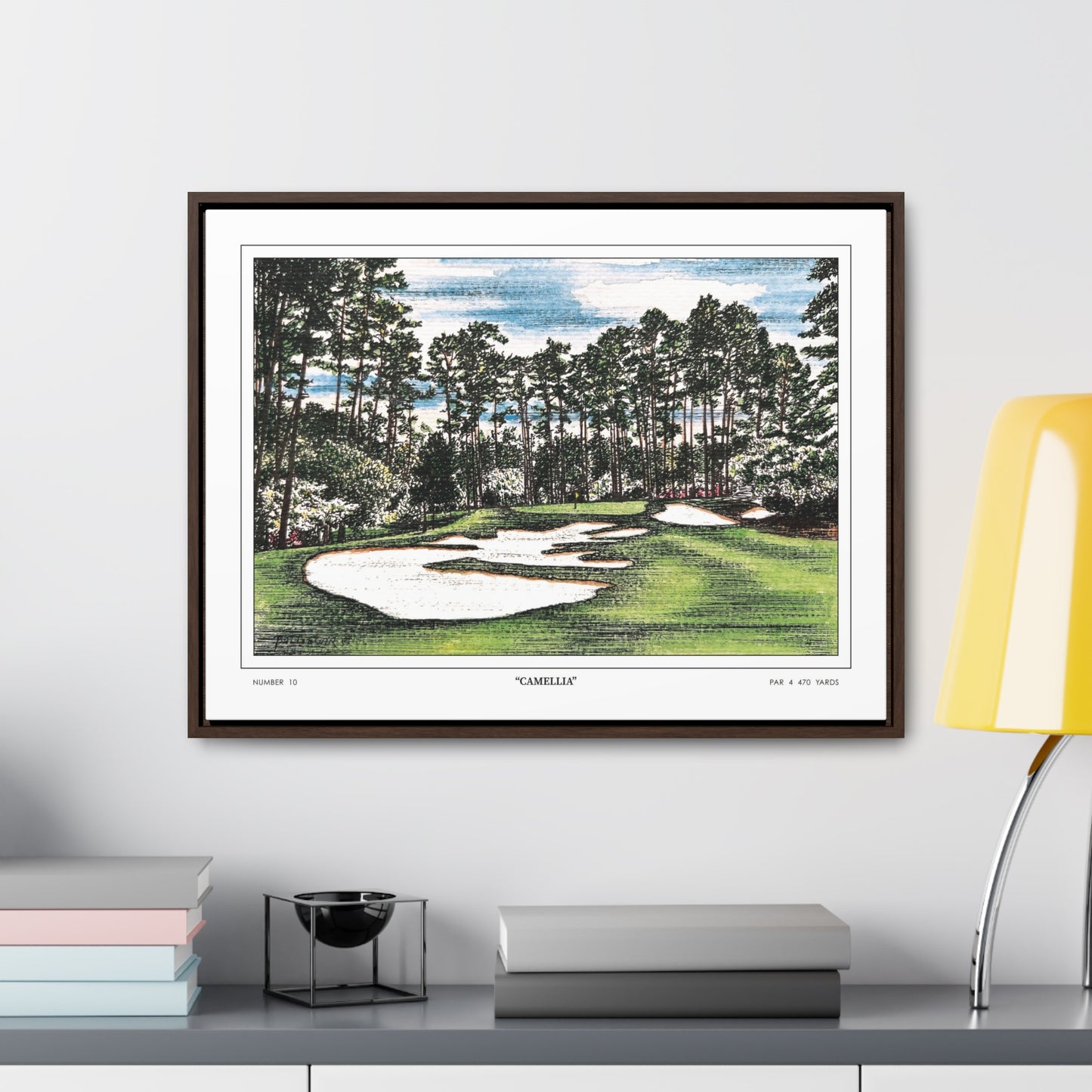 Camellia Watercolor Framed Canvas Golf Art for Wall