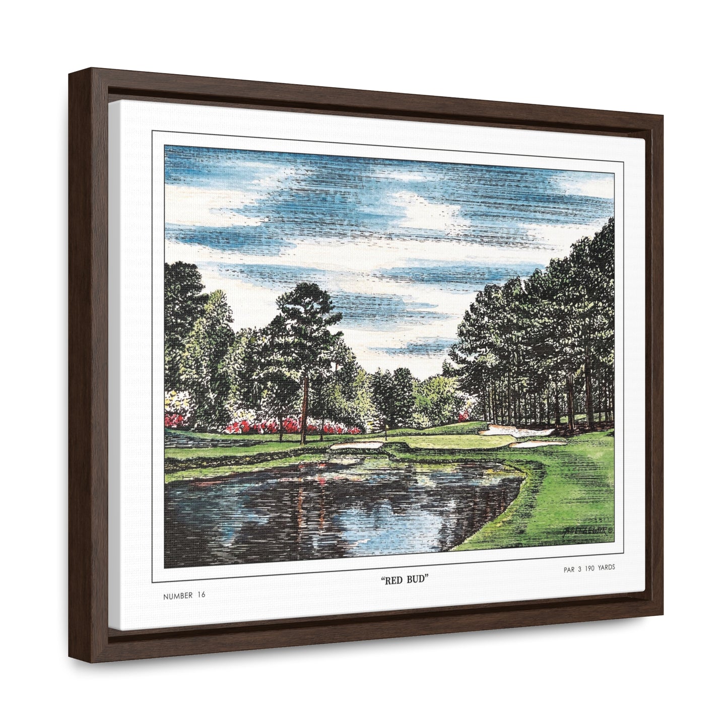 Redbud Augusta National Hole 16 Watercolor Painting | Original Masters Golf Art for Wall | Framed Horizontal Stretched Canvas Print