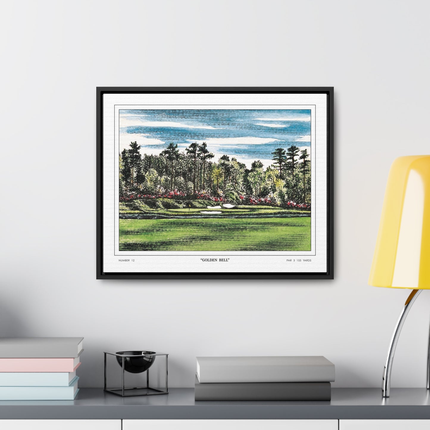 Golden Bell Hole 12 Watercolor Painting Framed Golf Art