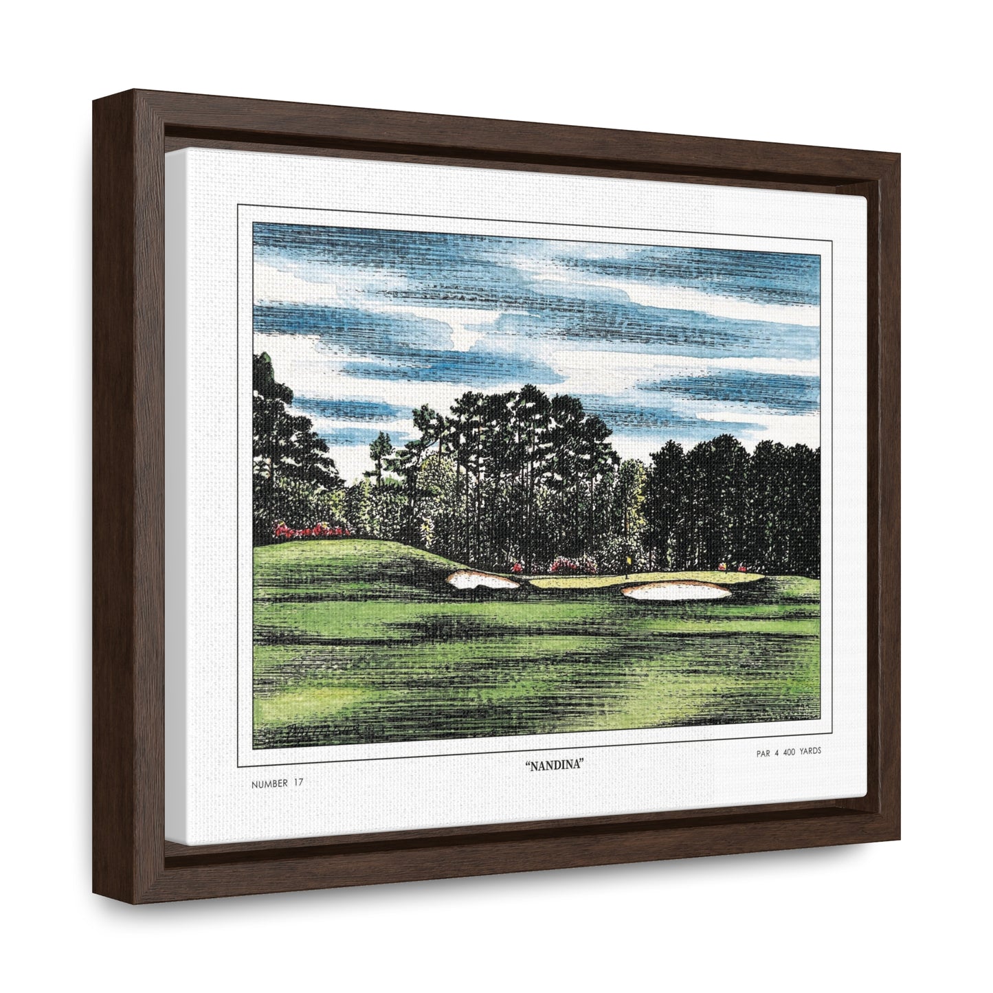 Nandina Augusta National Hole 17 Watercolor Painting | Original Masters Golf Art for Wall | Framed Horizontal Stretched Canvas Print