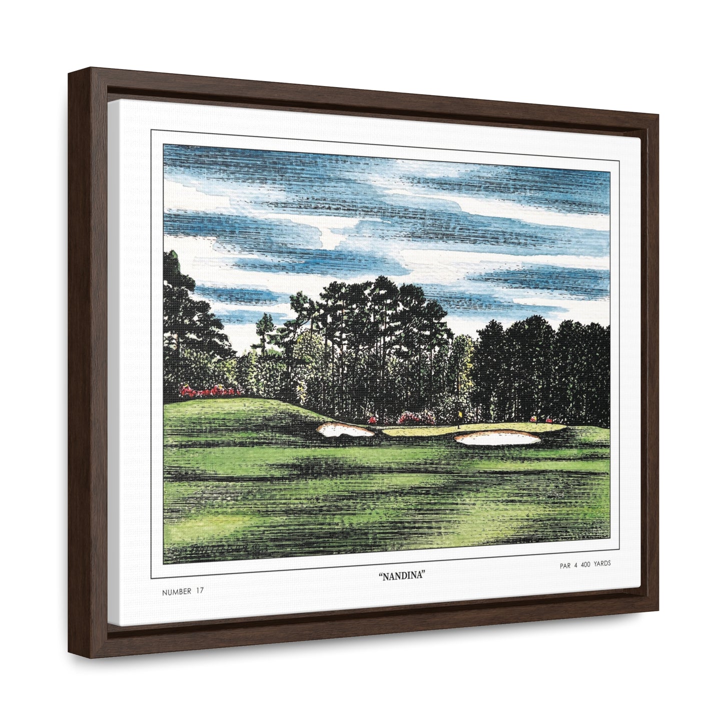 Nandina Augusta National Hole 17 Watercolor Painting | Original Masters Golf Art for Wall | Framed Horizontal Stretched Canvas Print