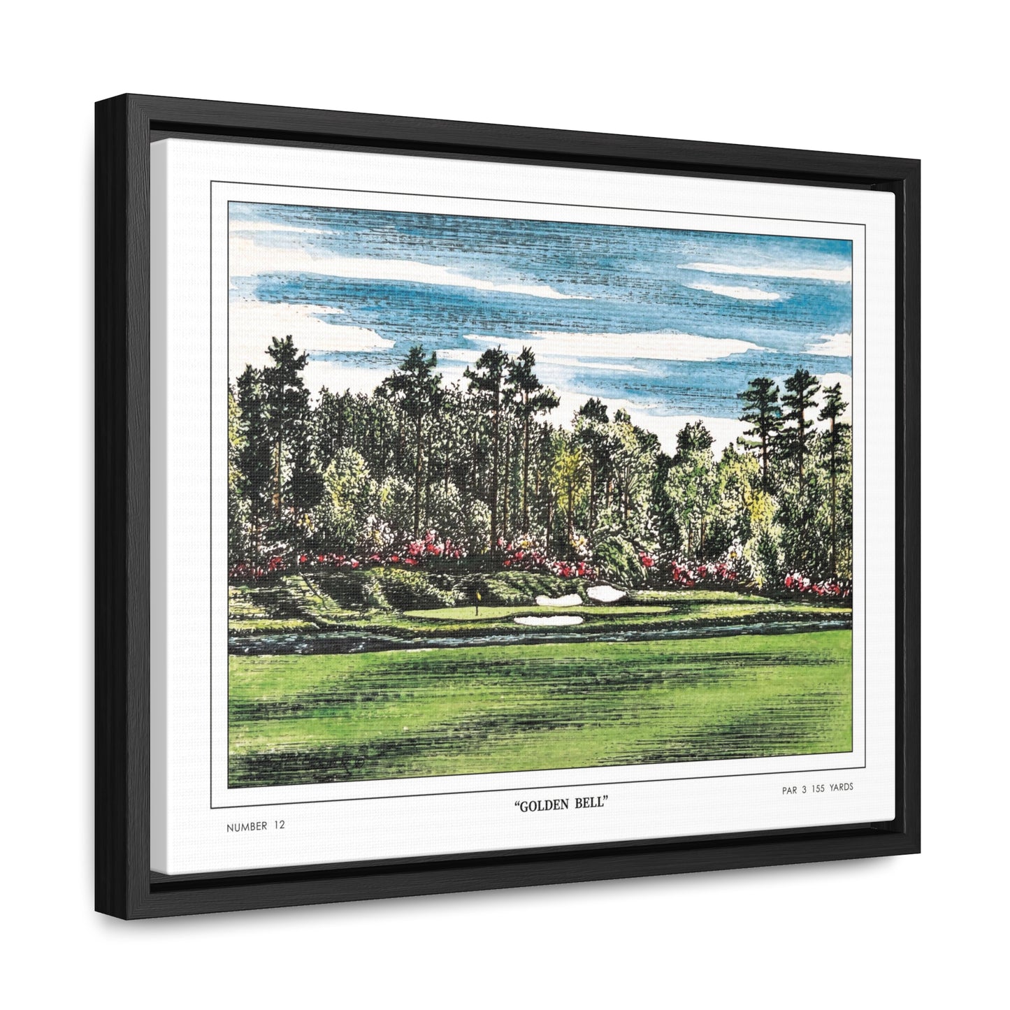 Golden Bell Hole 12 Watercolor Painting Framed Golf Art