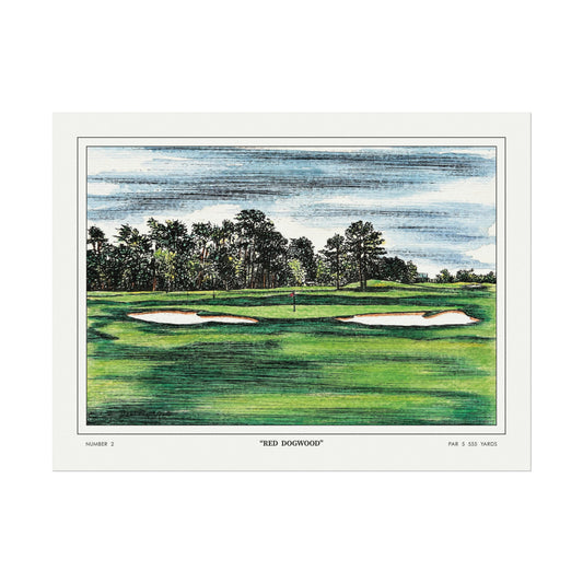 Hole 2 "Red Dogwood" at Augusta National | Vintage Masters Wall Art | Horizontal Decor | Golf Course Poster | Watercolor Print