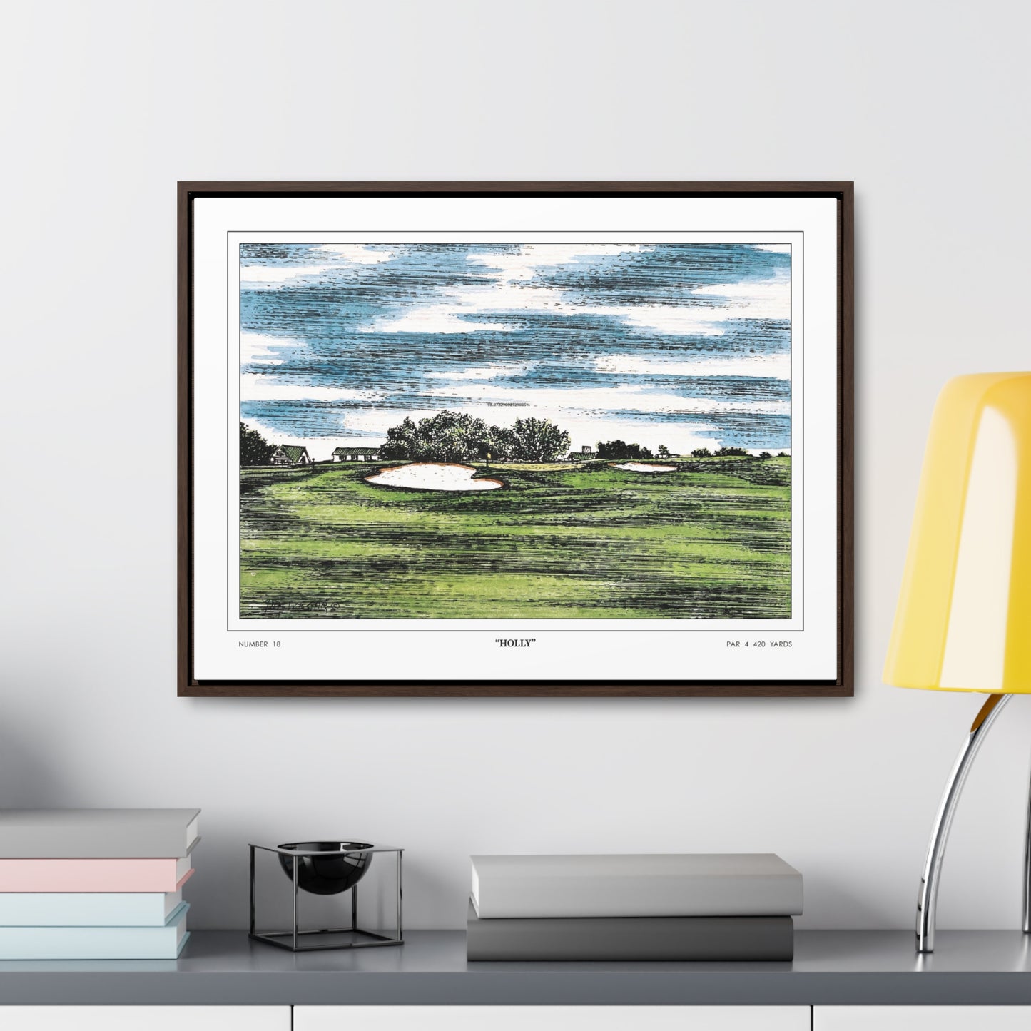 Holly Augusta National Hole 18 Watercolor Painting | Original Masters Golf Art for Wall | Framed Horizontal Stretched Canvas Print