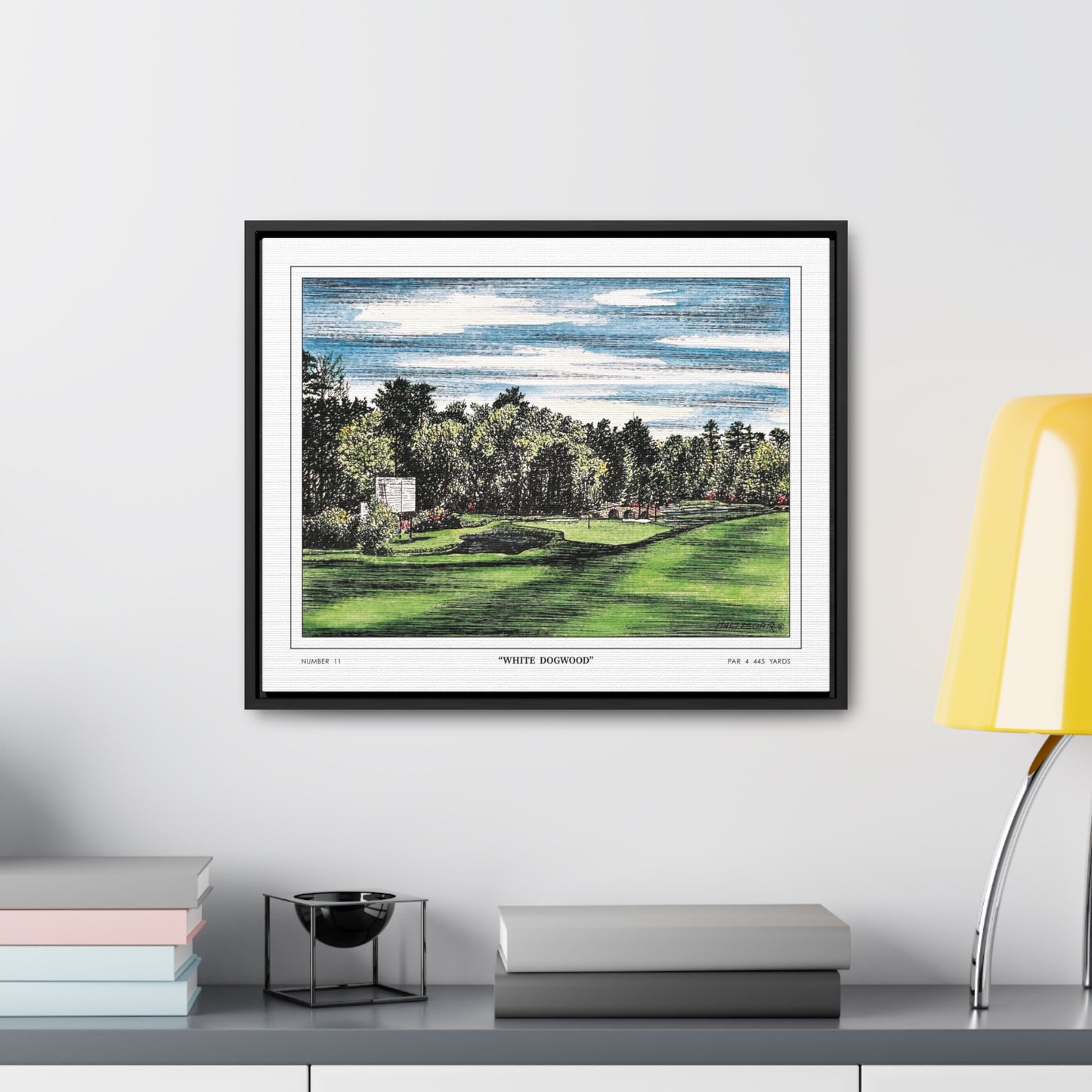 White Dogwood Augusta National Hole 11 Watercolor Painting | Original Masters Golf Art for Wall | Framed Horizontal Stretched Canvas Print