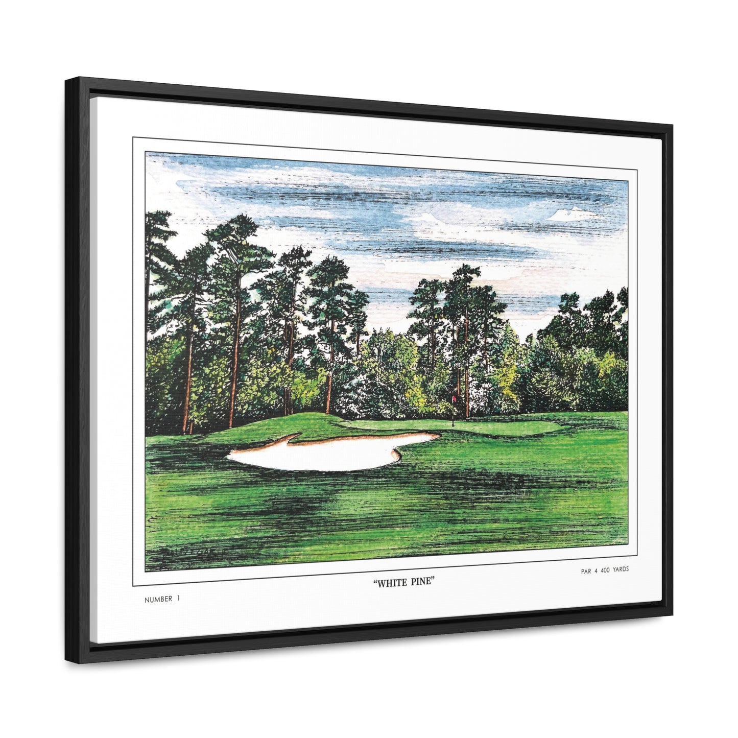 Tea Olive Augusta National Hole 1 Watercolor Painting | Original Masters Golf Art for Wall | Framed Horizontal Stretched Canvas Print