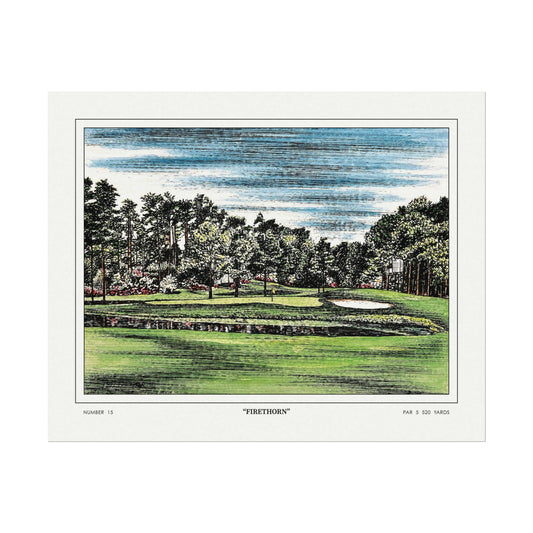 Hole 15 "Firethorn" at Augusta National in 1968 | Vintage Masters Wall Art | Horizontal Decor | Golf Course Poster | Watercolor Print