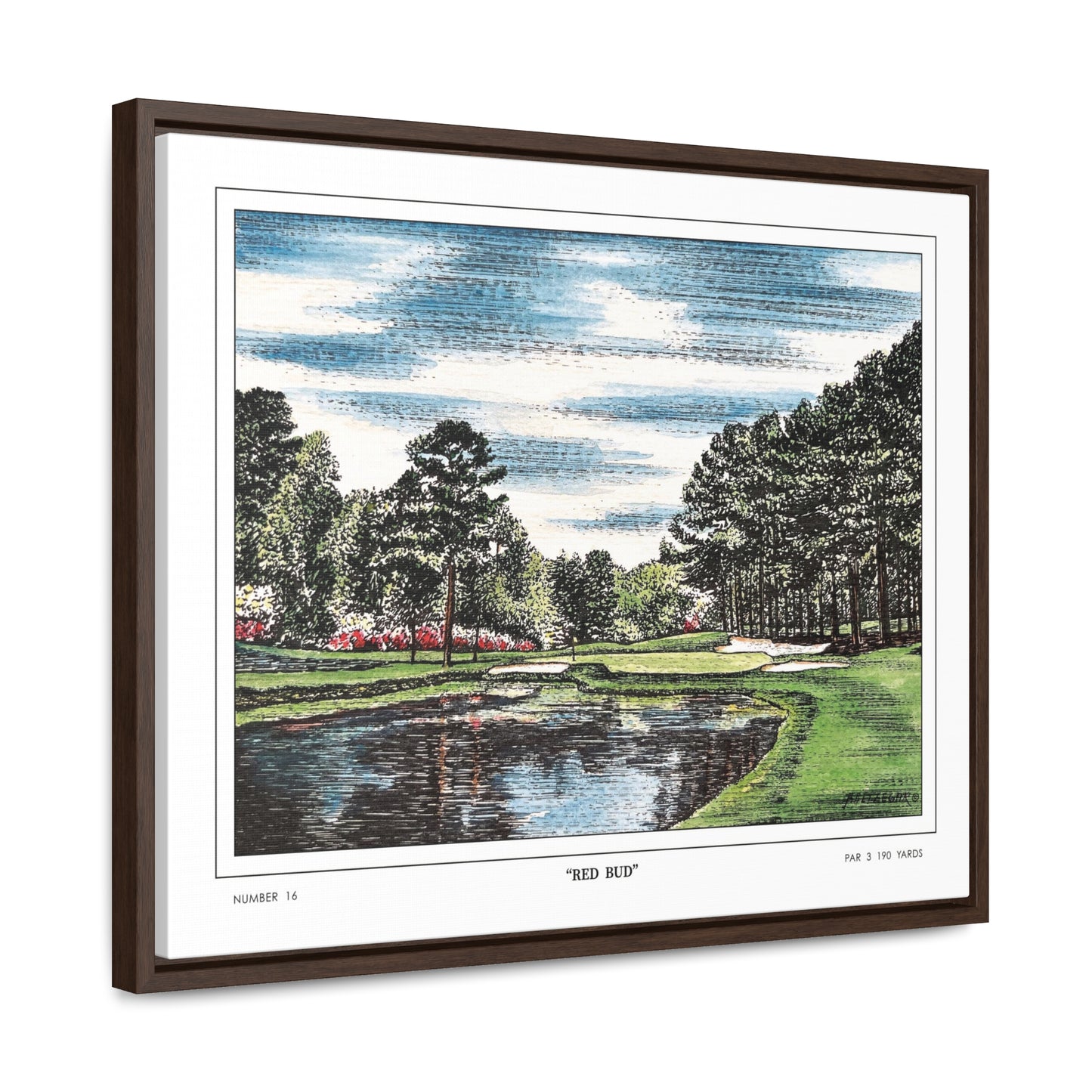 Redbud Augusta National Hole 16 Watercolor Painting | Original Masters Golf Art for Wall | Framed Horizontal Stretched Canvas Print