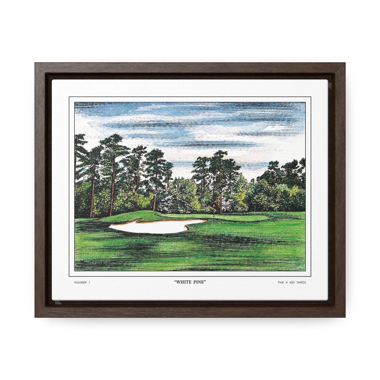 Tea Olive Augusta National Hole 1 Watercolor Painting | Original Masters Golf Art for Wall | Framed Horizontal Stretched Canvas Print