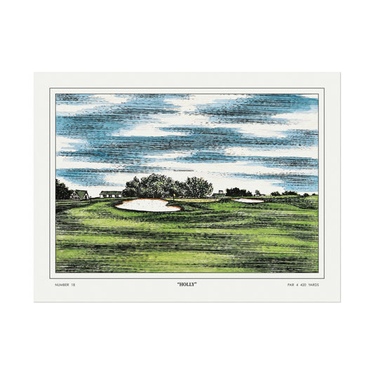 Hole 18 "Holly" at Augusta National in 1968 | Vintage Masters Wall Art | Horizontal Decor | Golf Course Poster | Watercolor Print