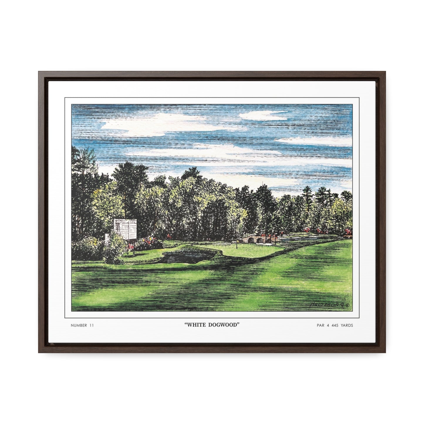 White Dogwood Augusta National Hole 11 Watercolor Painting | Original Masters Golf Art for Wall | Framed Horizontal Stretched Canvas Print