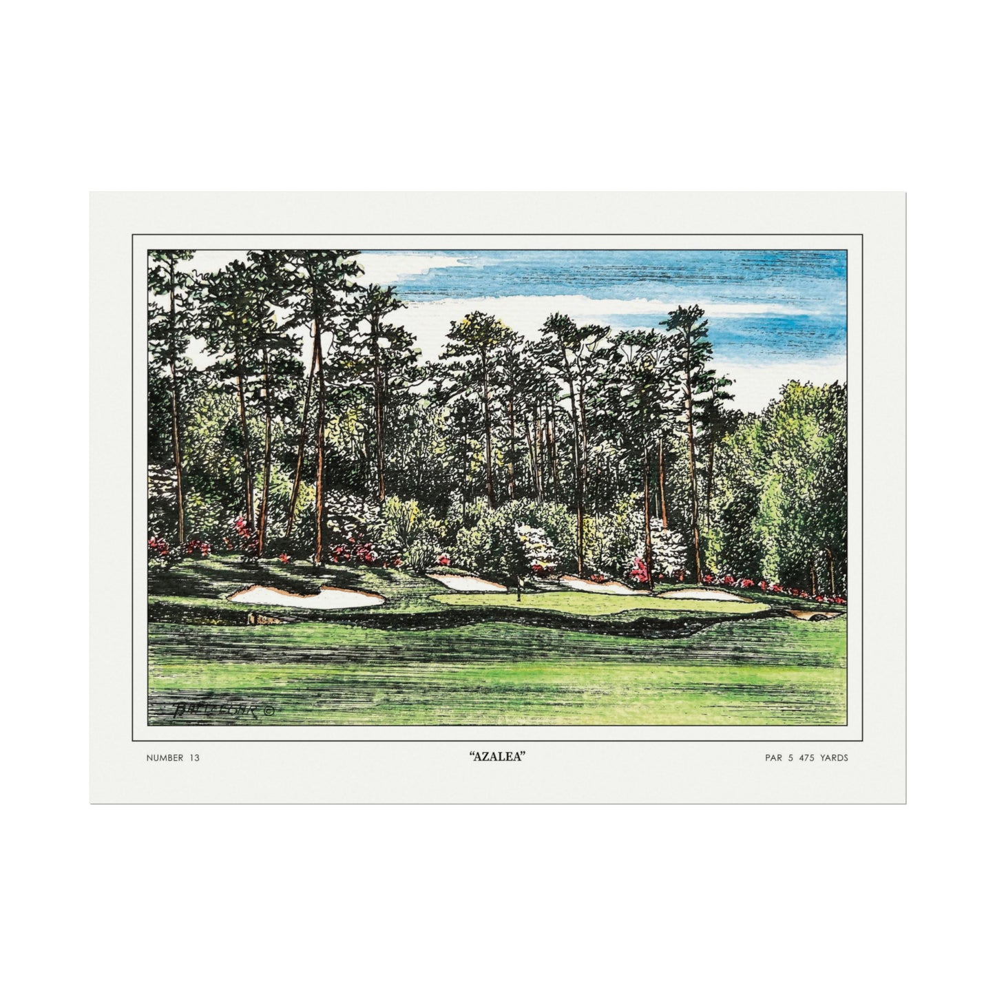 Hole 13 "Azalea" in 1968 Original Golf Watercolor Art