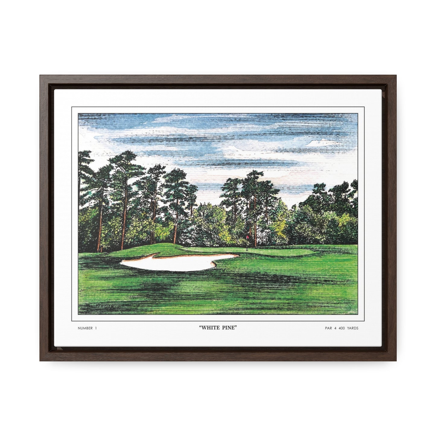 Tea Olive Augusta National Hole 1 Watercolor Painting | Original Masters Golf Art for Wall | Framed Horizontal Stretched Canvas Print