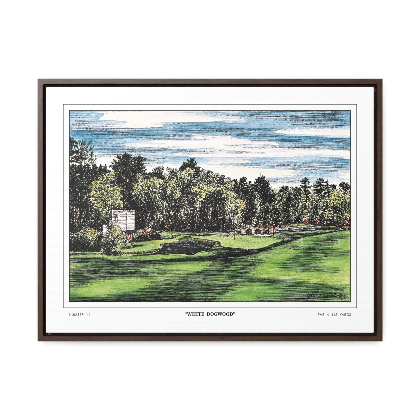 White Dogwood Augusta National Hole 11 Watercolor Painting | Original Masters Golf Art for Wall | Framed Horizontal Stretched Canvas Print