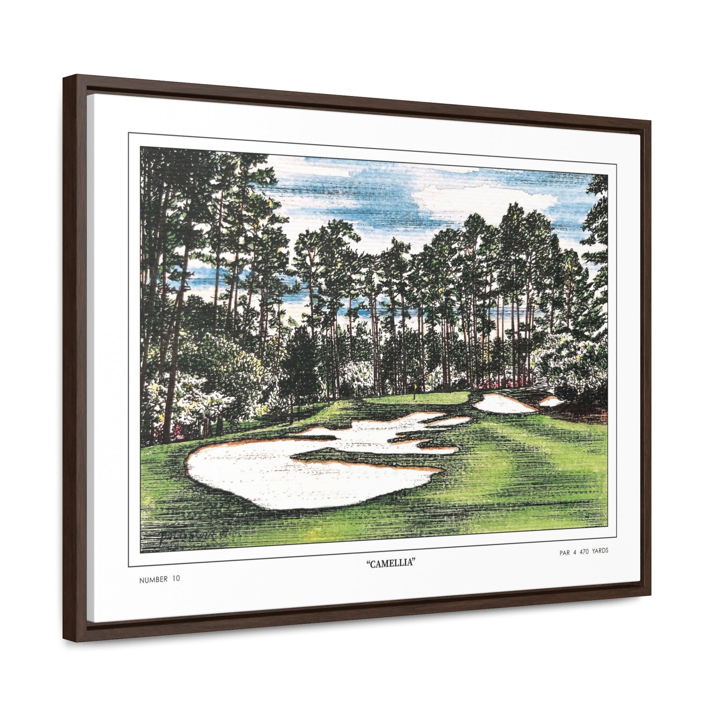 Camellia Watercolor Framed Canvas Golf Art for Wall