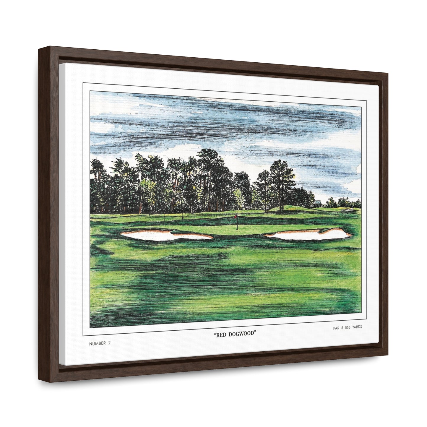 Pink Dogwood Augusta National Hole 2 Watercolor Painting | Original Masters Golf Art for Wall | Framed Horizontal Stretched Canvas Print