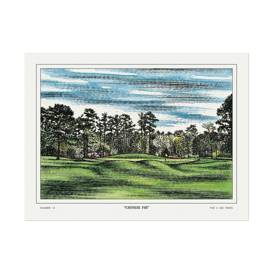 Hole 14 "Chinese Fir" at Augusta National in 1968 | Vintage Masters Wall Art | Horizontal Decor | Golf Course Poster | Watercolor Print