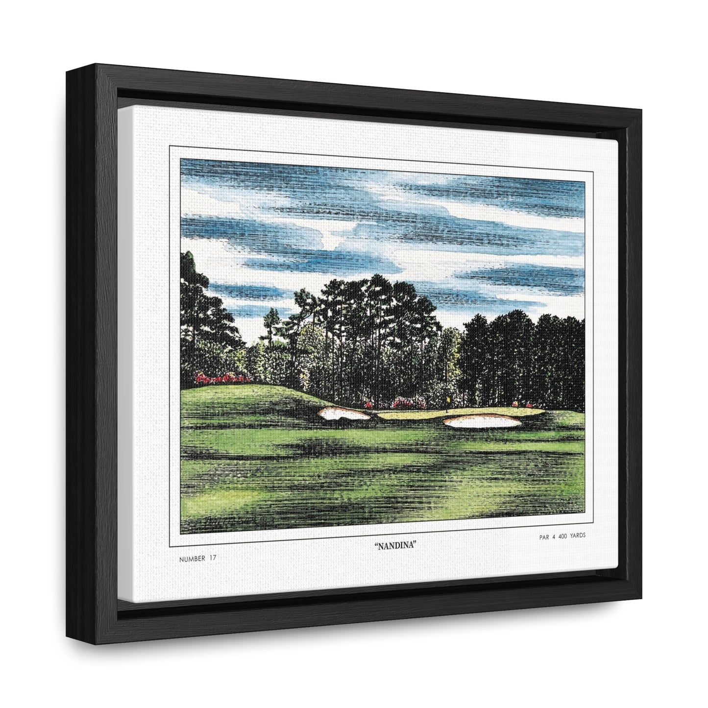 Nandina Augusta National Hole 17 Watercolor Painting | Original Masters Golf Art for Wall | Framed Horizontal Stretched Canvas Print