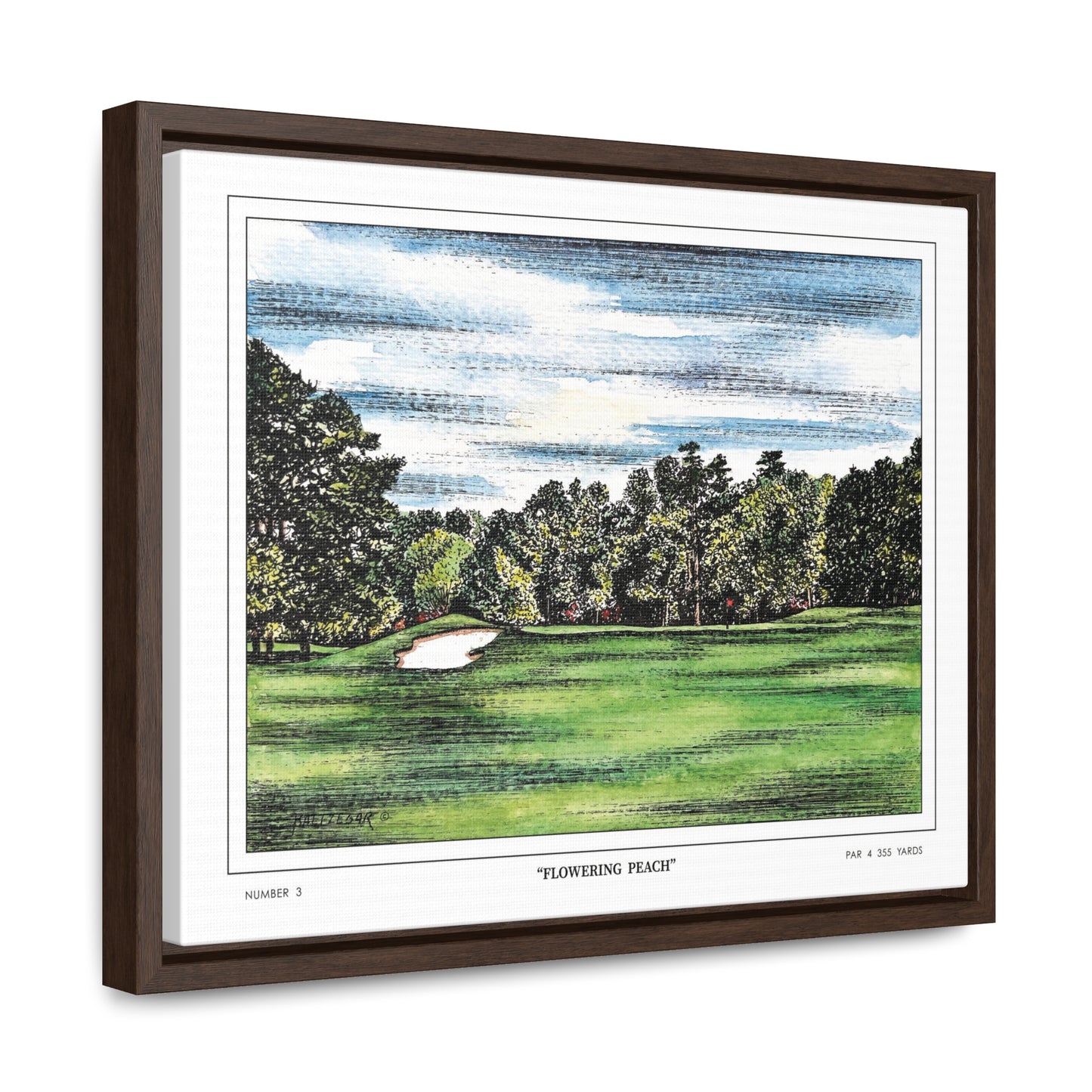 Flowering Peach Hole 3 Watercolor Painting Original Golf Art