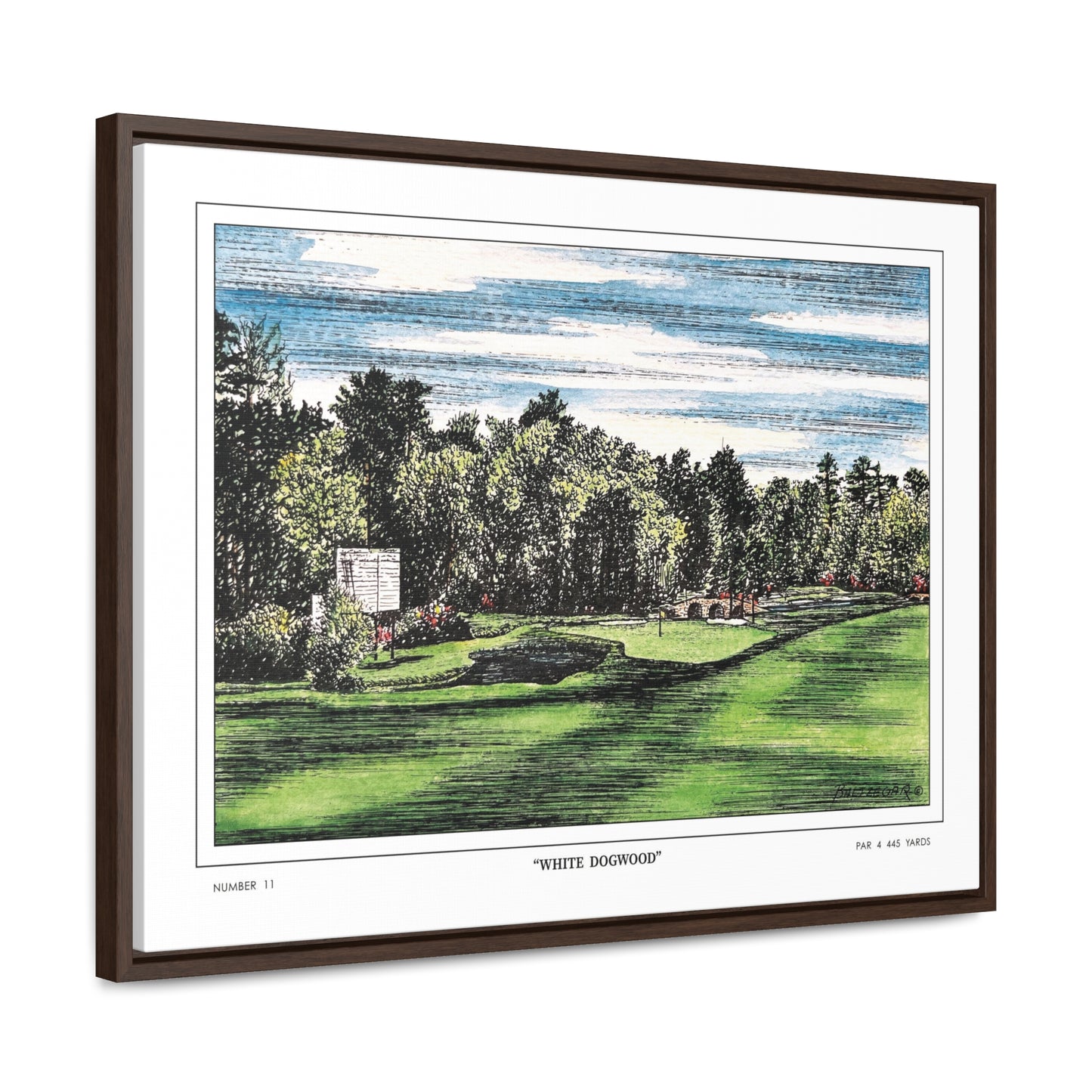 White Dogwood Augusta National Hole 11 Watercolor Painting | Original Masters Golf Art for Wall | Framed Horizontal Stretched Canvas Print