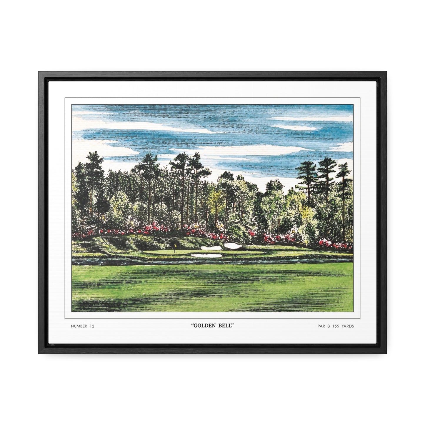 Golden Bell Hole 12 Watercolor Painting Framed Golf Art