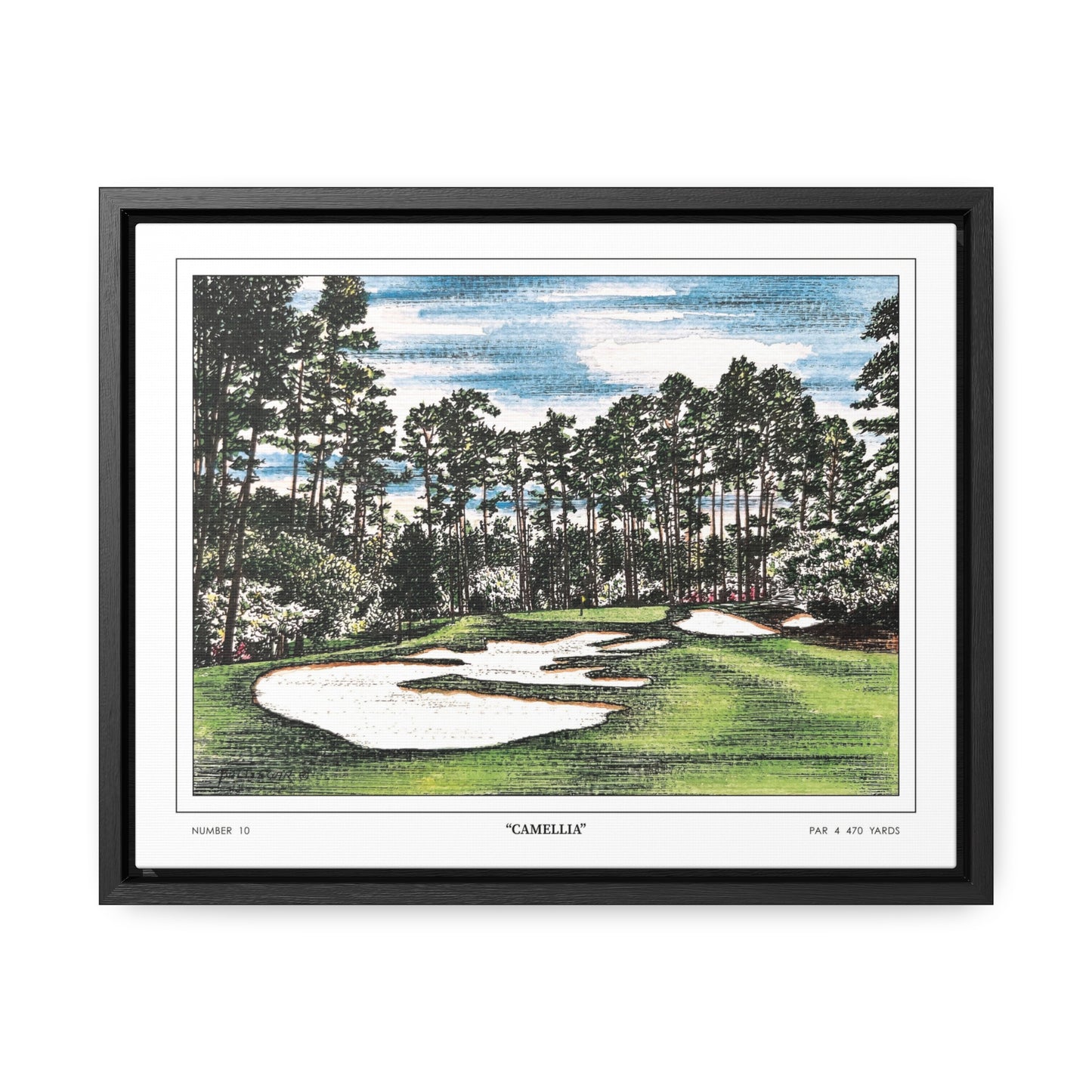 Camellia Watercolor Framed Canvas Golf Art for Wall