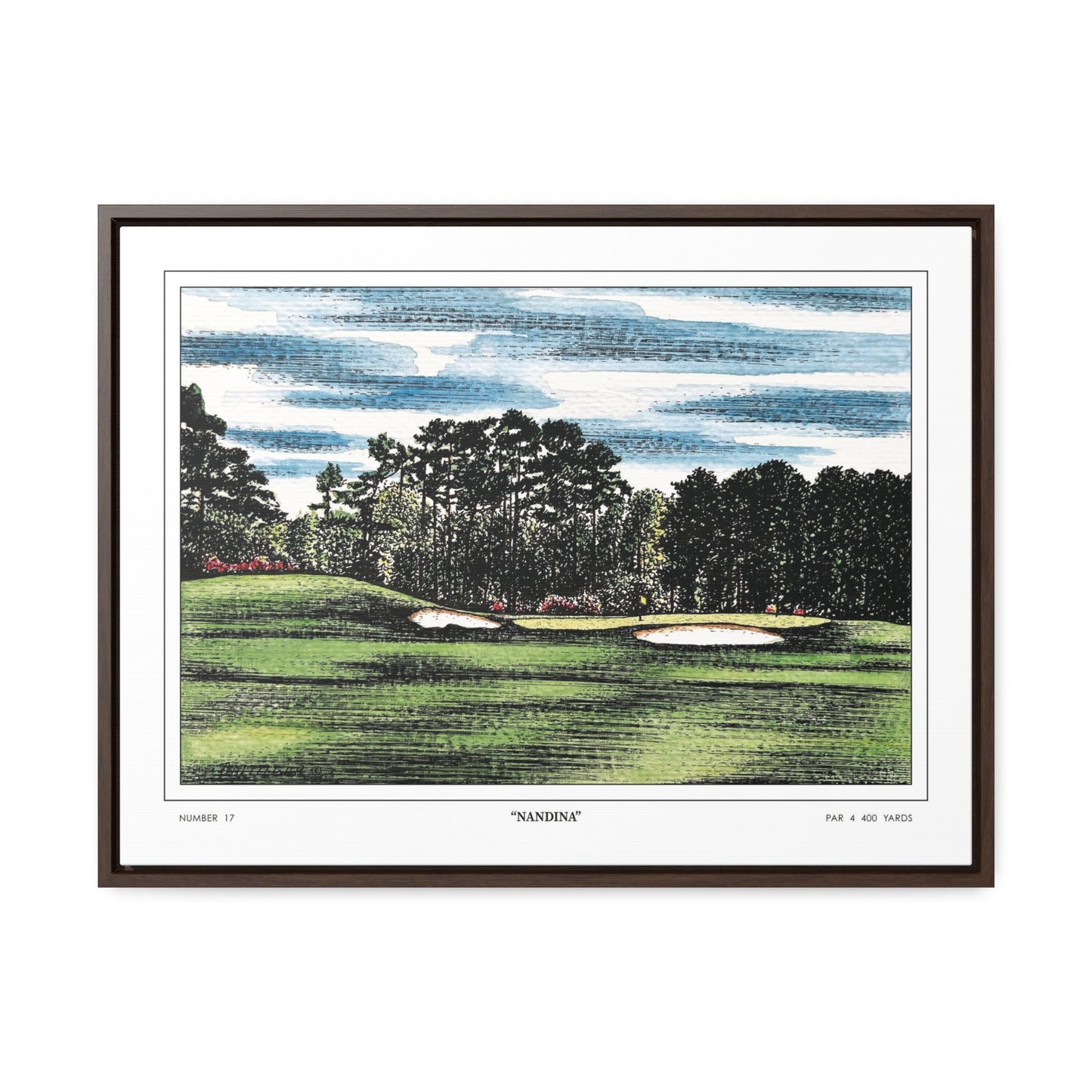 Nandina Augusta National Hole 17 Watercolor Painting | Original Masters Golf Art for Wall | Framed Horizontal Stretched Canvas Print