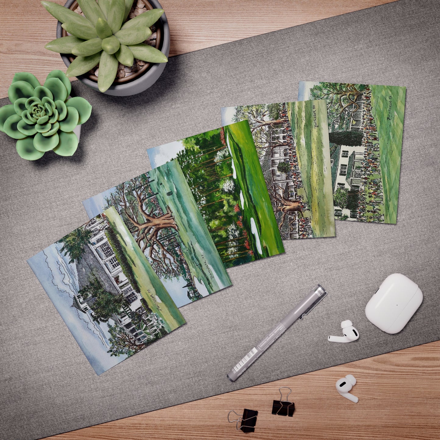 Augusta Themed Watercolor Stationary Set | Blank Golf Greeting Cards