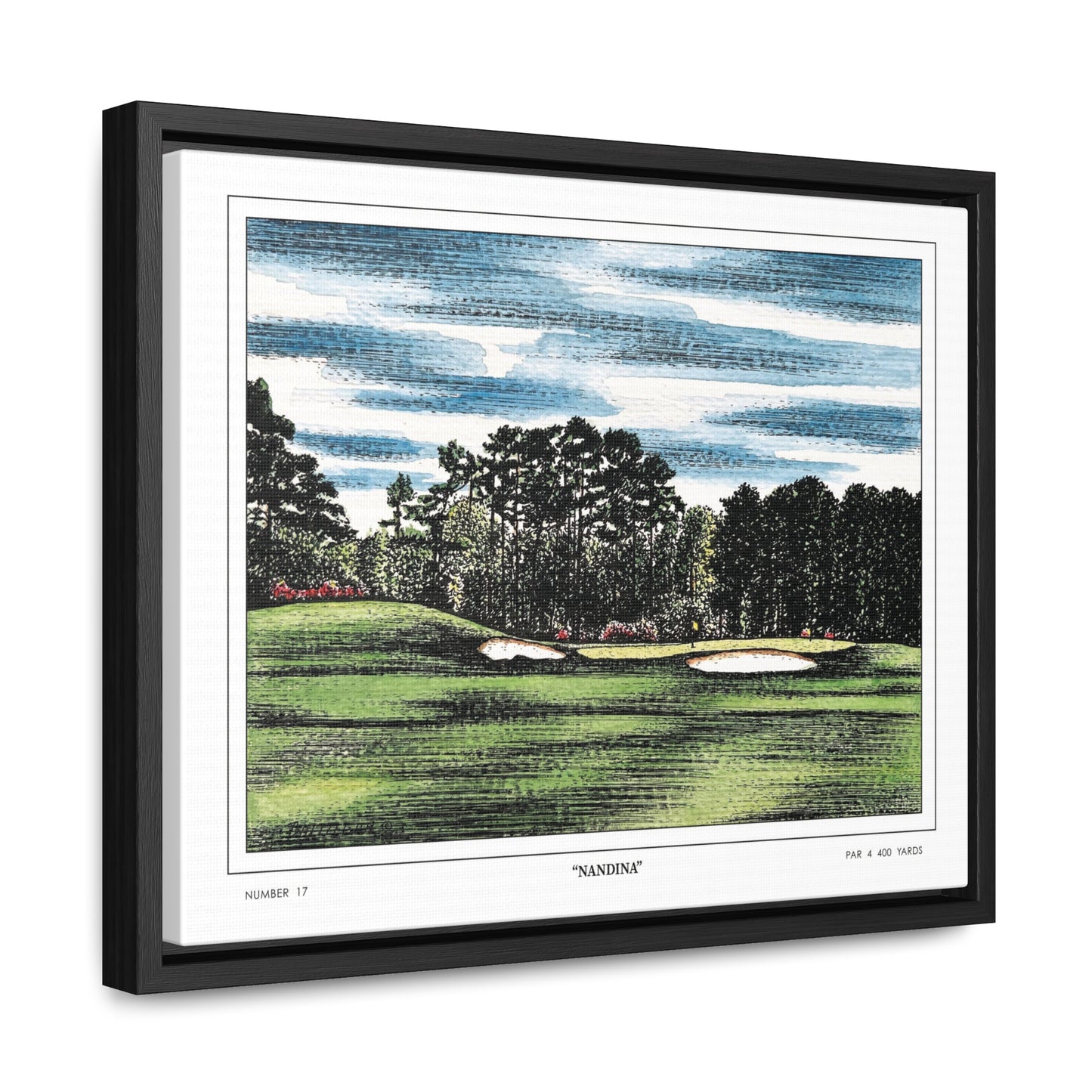 Nandina Augusta National Hole 17 Watercolor Painting | Original Masters Golf Art for Wall | Framed Horizontal Stretched Canvas Print