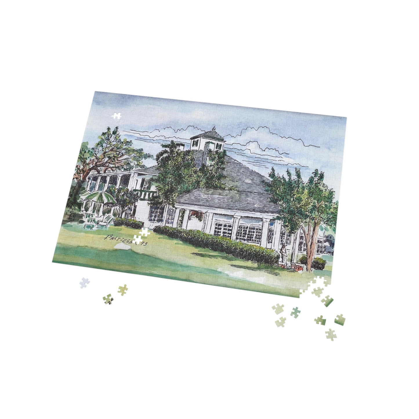 Puzzle of the Antebellum Clubhouse Featuring Original Golf Art