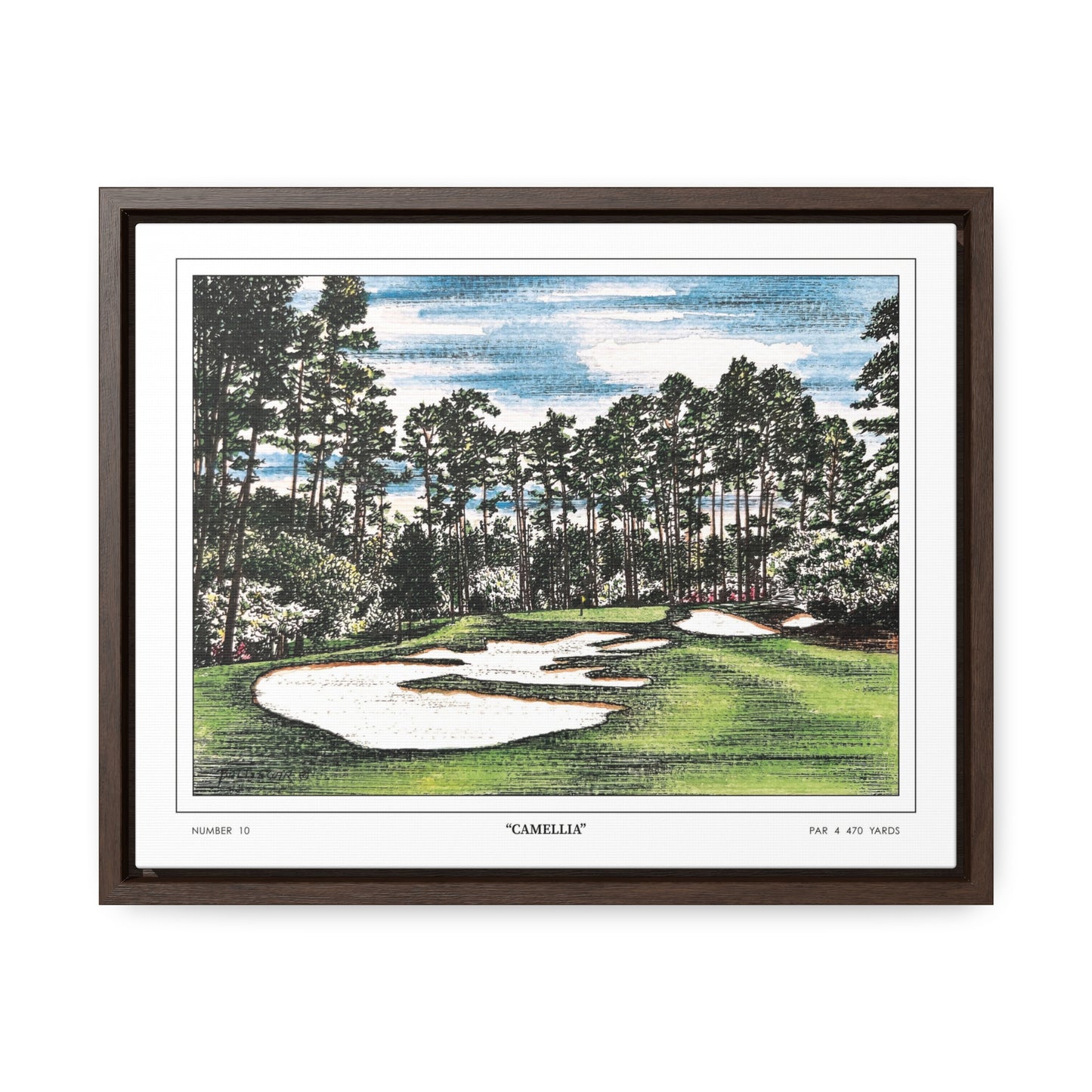 Camellia Watercolor Framed Canvas Golf Art for Wall