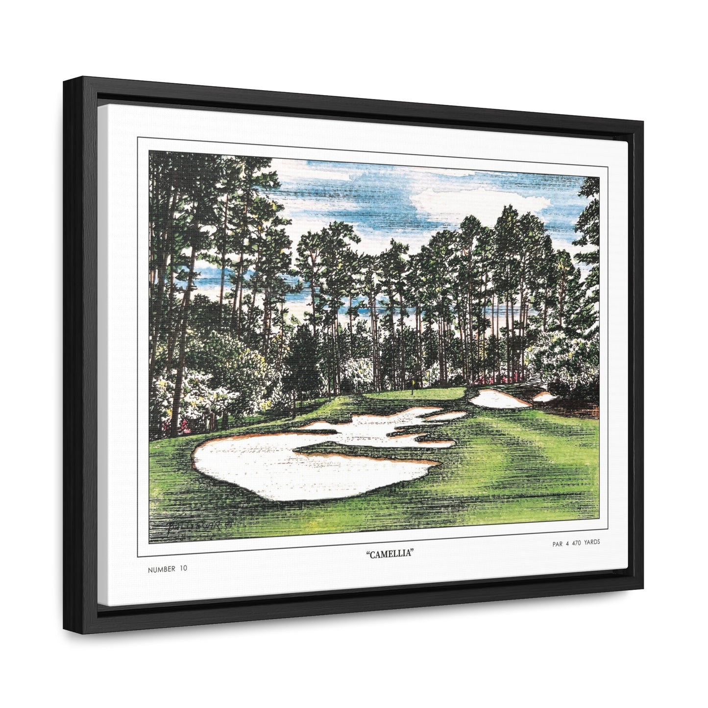 Camellia Watercolor Framed Canvas Golf Art for Wall