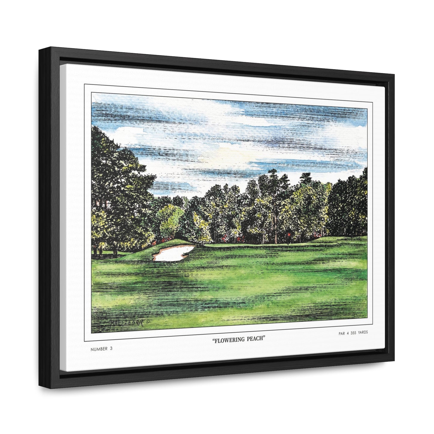 Flowering Peach Hole 3 Watercolor Painting Original Golf Art