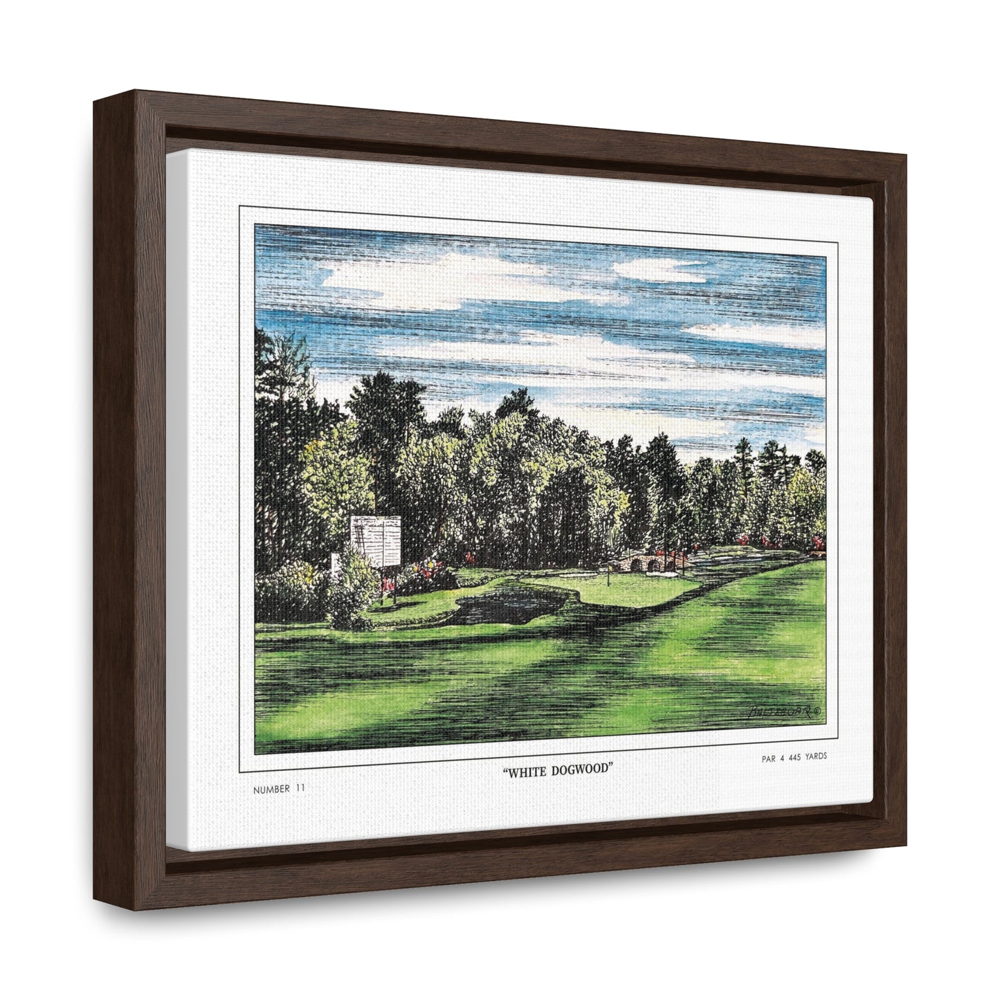 White Dogwood Augusta National Hole 11 Watercolor Painting | Original Masters Golf Art for Wall | Framed Horizontal Stretched Canvas Print