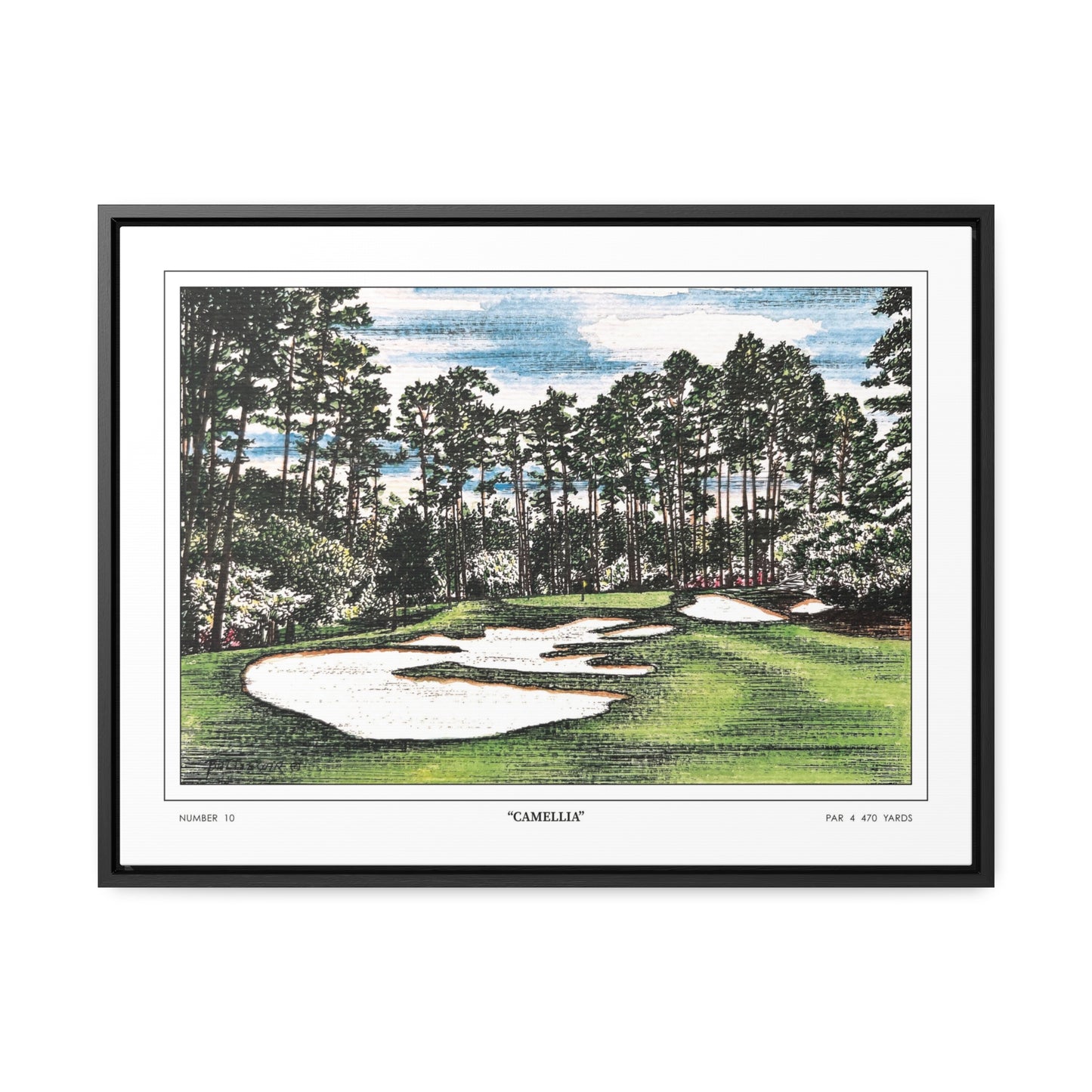 Camellia Watercolor Framed Canvas Golf Art for Wall