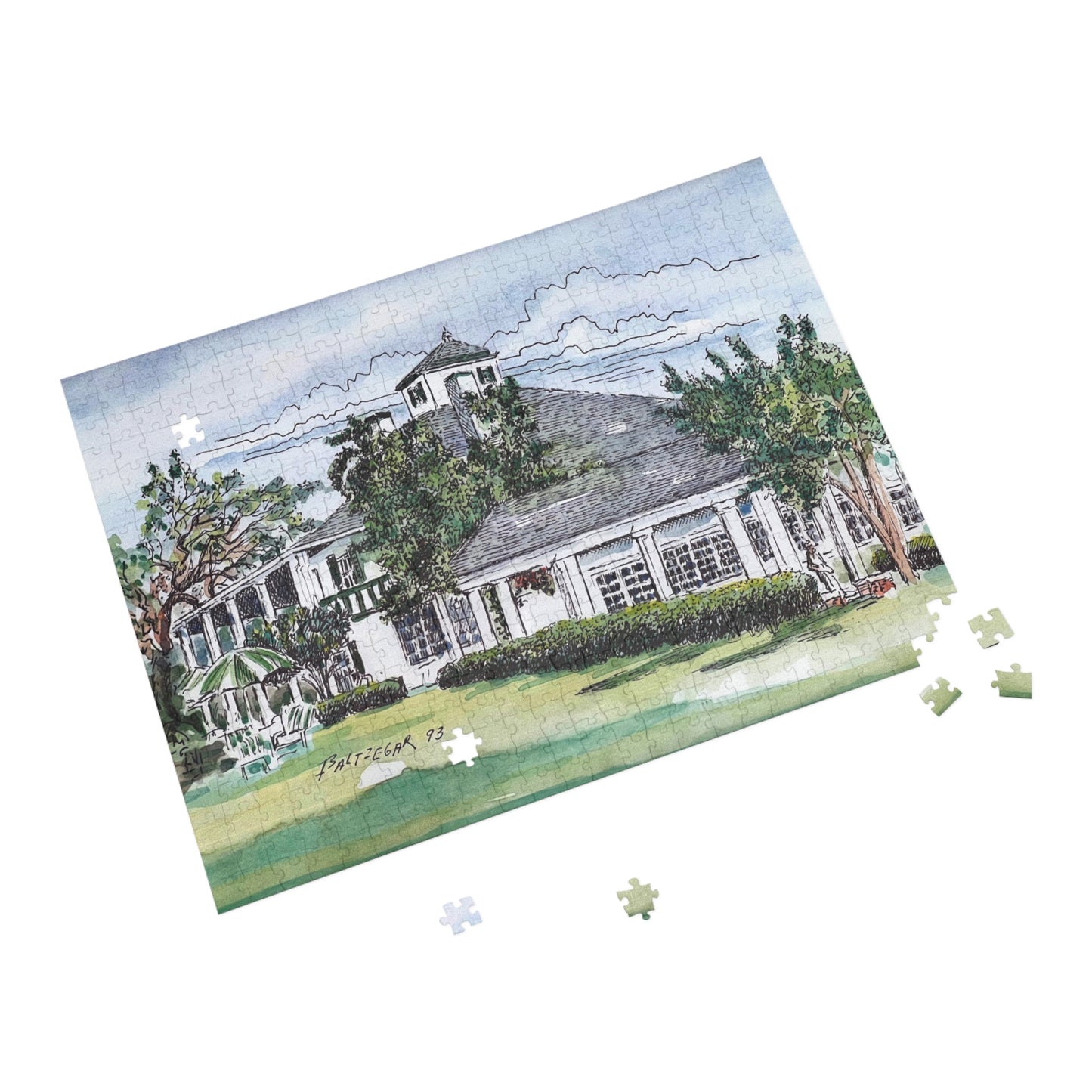 Puzzle of the Antebellum Clubhouse Featuring Original Golf Art