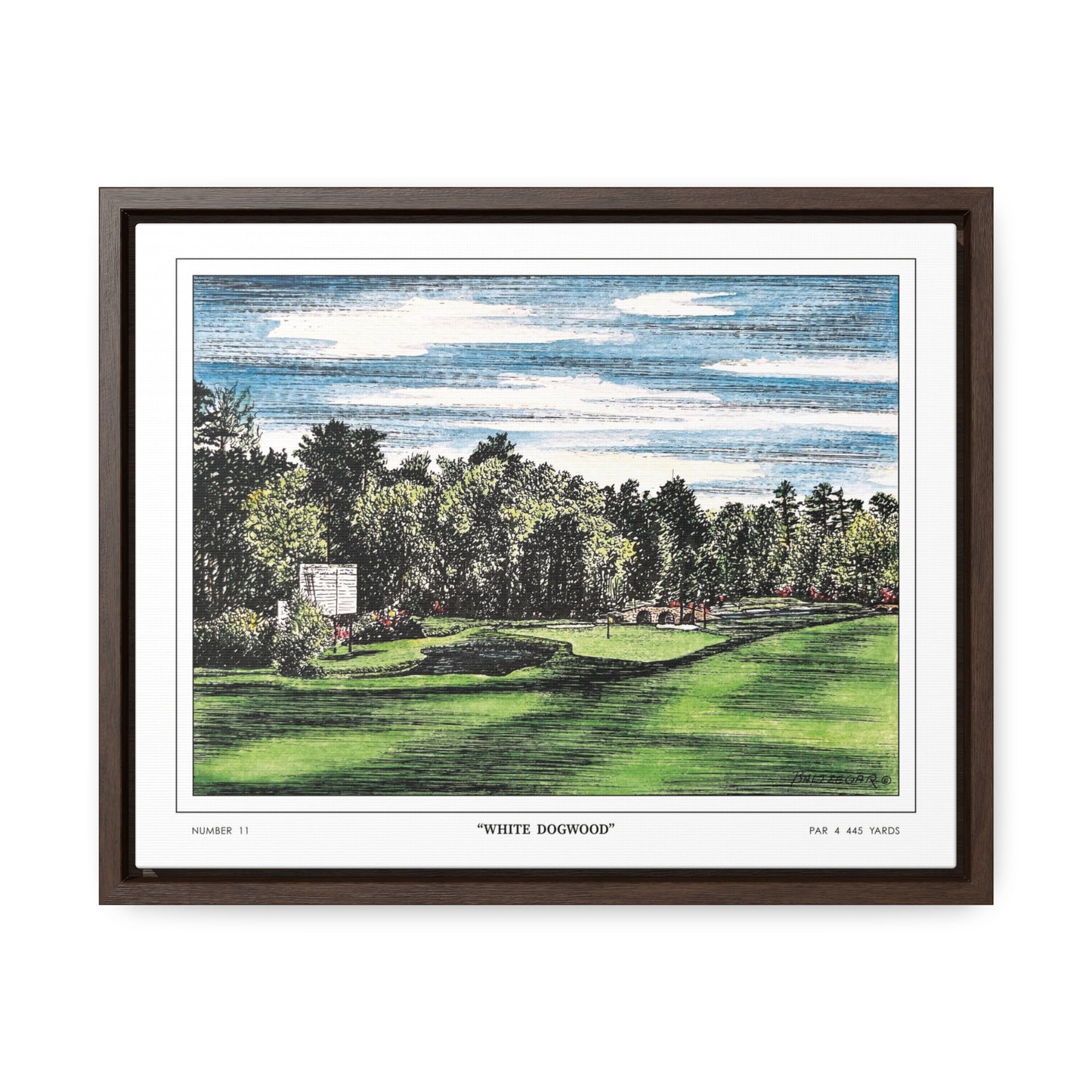 White Dogwood Augusta National Hole 11 Watercolor Painting | Original Masters Golf Art for Wall | Framed Horizontal Stretched Canvas Print