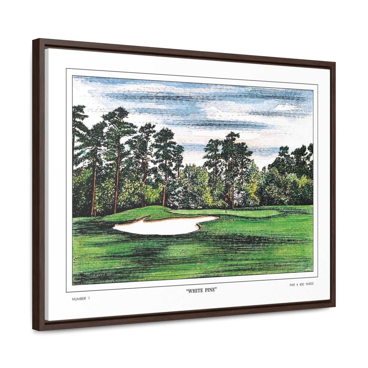 Tea Olive Augusta National Hole 1 Watercolor Painting | Original Masters Golf Art for Wall | Framed Horizontal Stretched Canvas Print