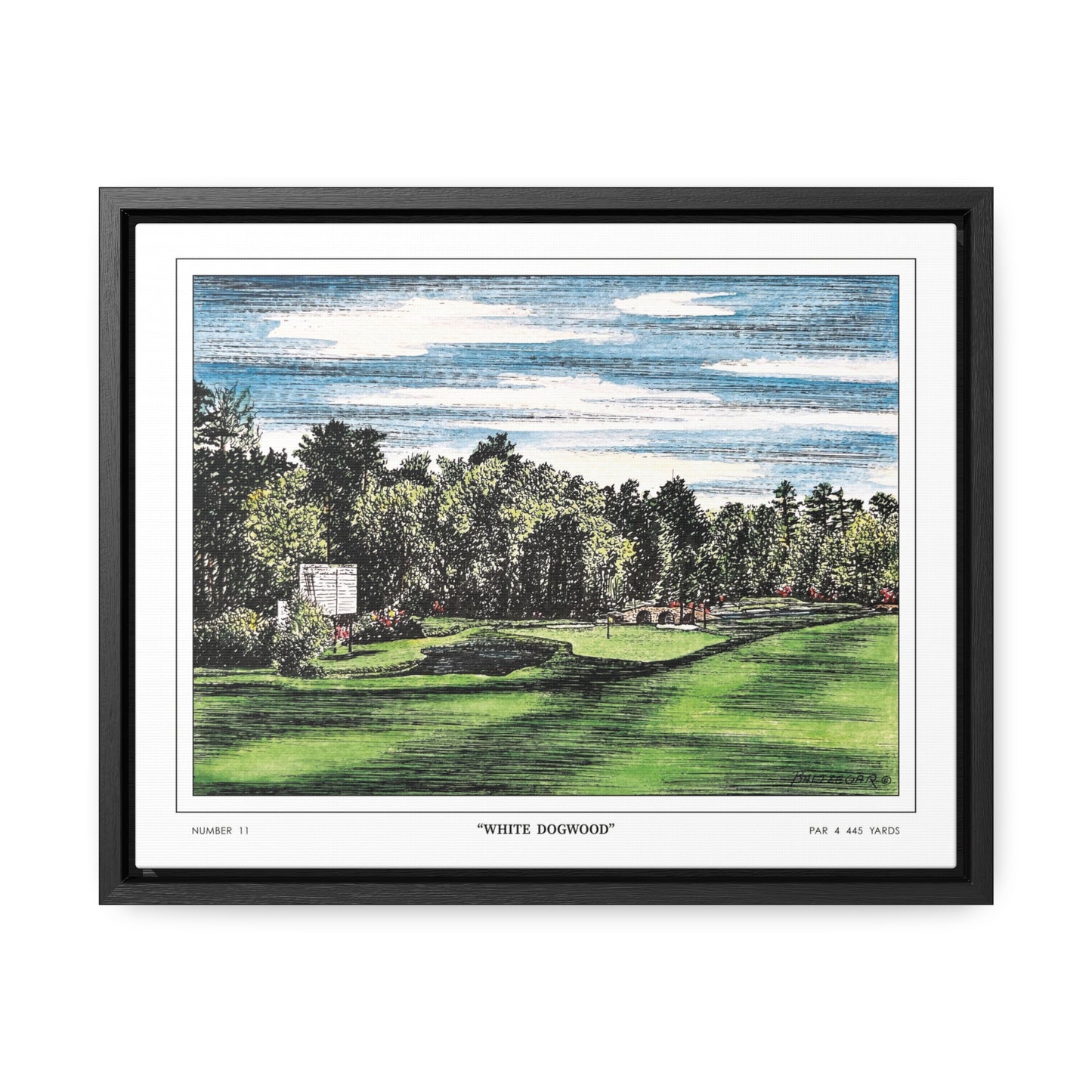 White Dogwood Augusta National Hole 11 Watercolor Painting | Original Masters Golf Art for Wall | Framed Horizontal Stretched Canvas Print