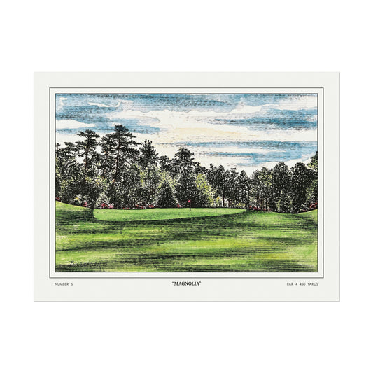 Hole 5 "Magnolia" at Augusta National in 1968 | Vintage Masters Wall Art | Horizontal Decor | Golf Course Poster | Watercolor Print