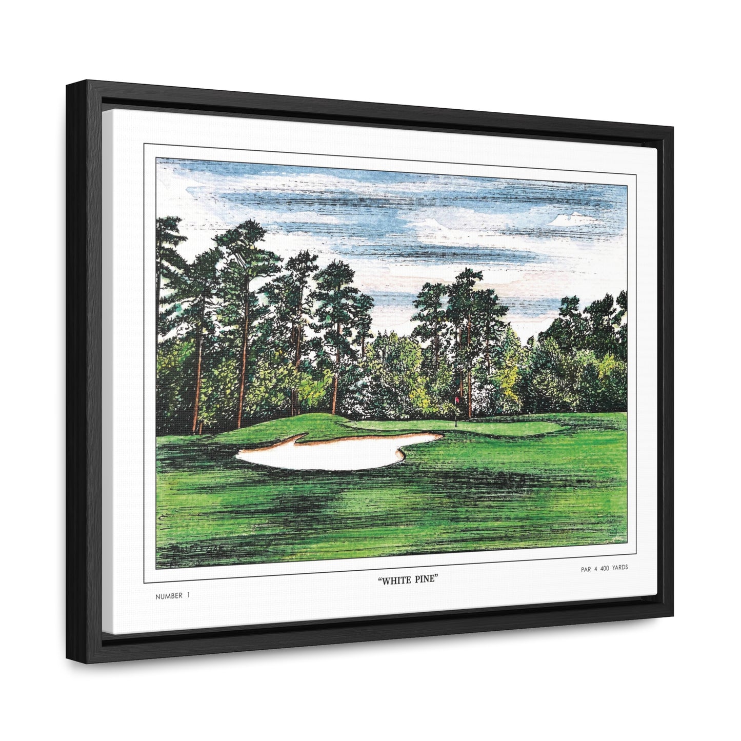 Tea Olive Augusta National Hole 1 Watercolor Painting | Original Masters Golf Art for Wall | Framed Horizontal Stretched Canvas Print